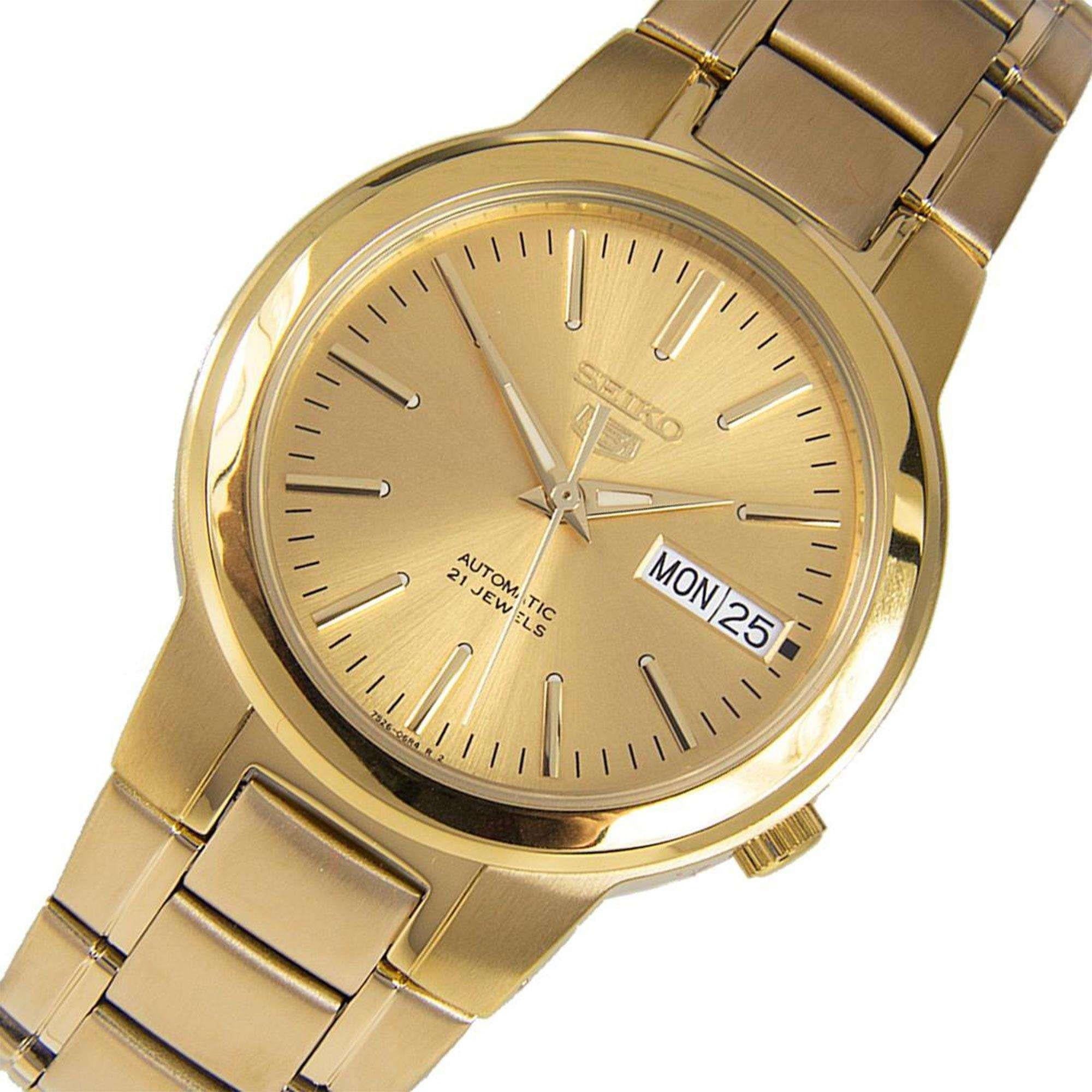 Seiko 5 Automatic Gold Dial Gold PVD Stainless Steel Bracelet Men's Watch SNKA10K1