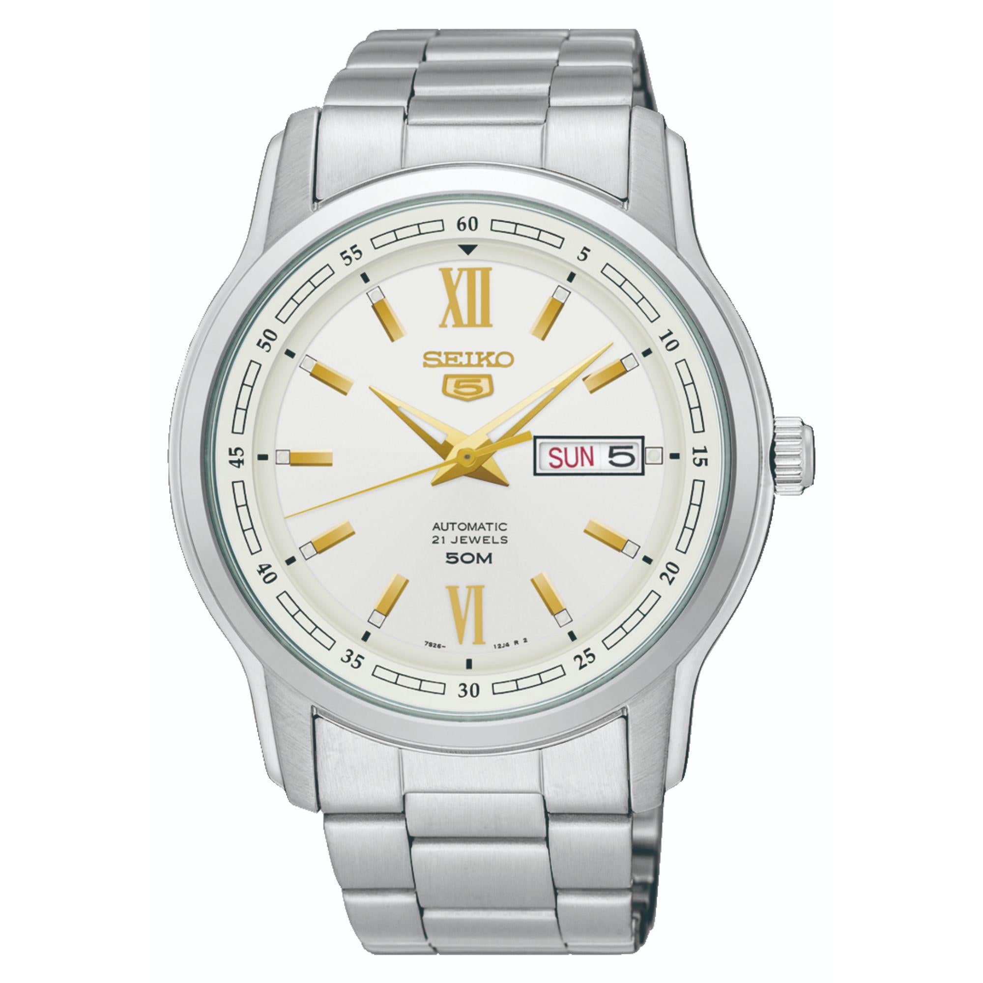 Seiko 5 Automatic White Dial Silver Stainless Steel Men's Watch SNKP15K1