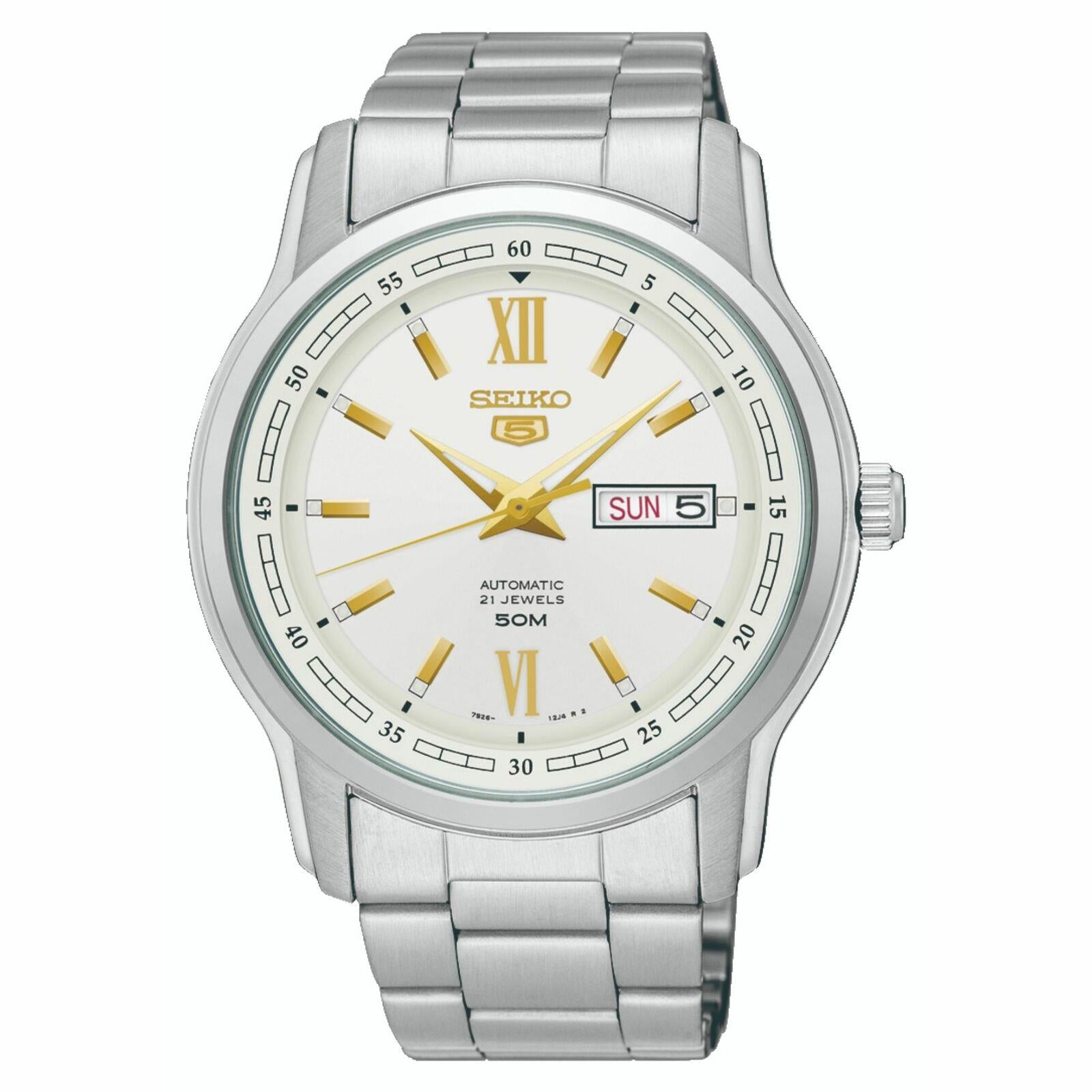 Seiko 5 Automatic White Dial Silver Stainless Steel Men's Watch SNKP15K1