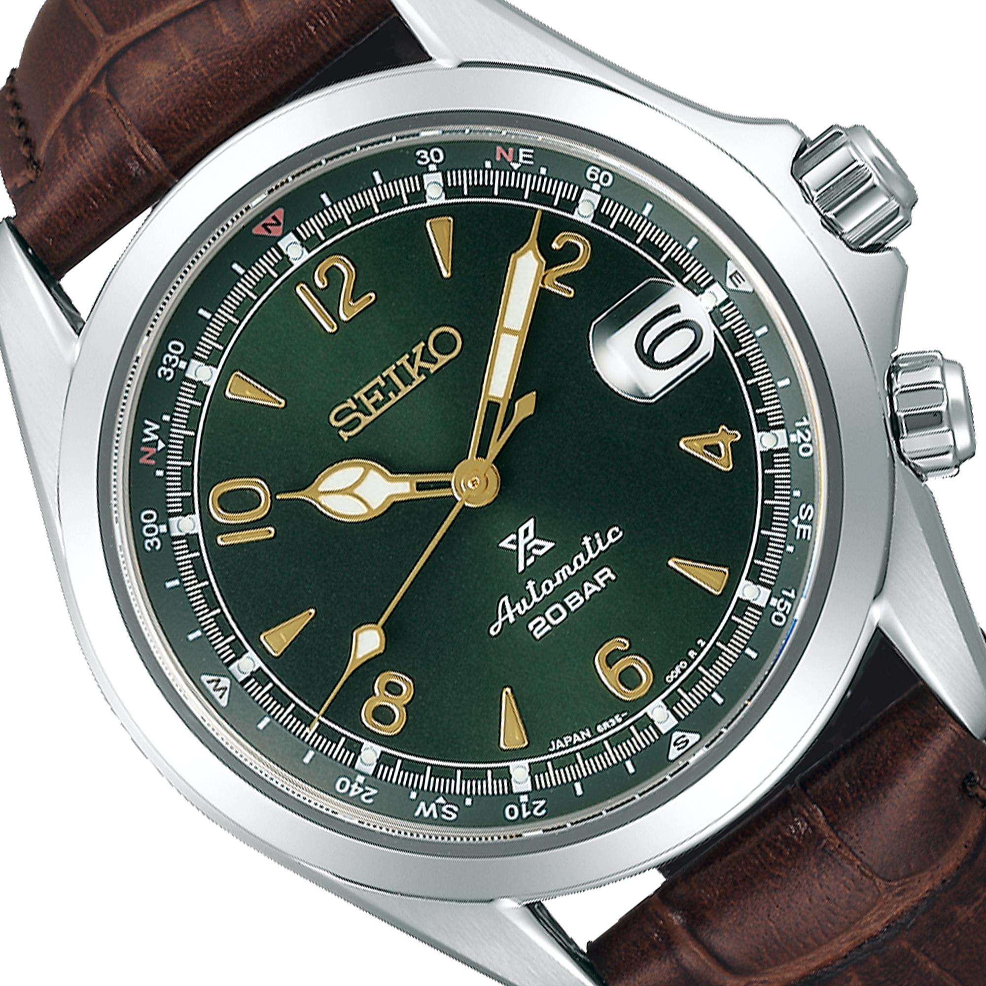 Seiko Prospex Alpinist Automatic Green Dial Brown Leather Strap Men's Watch SPB121J1