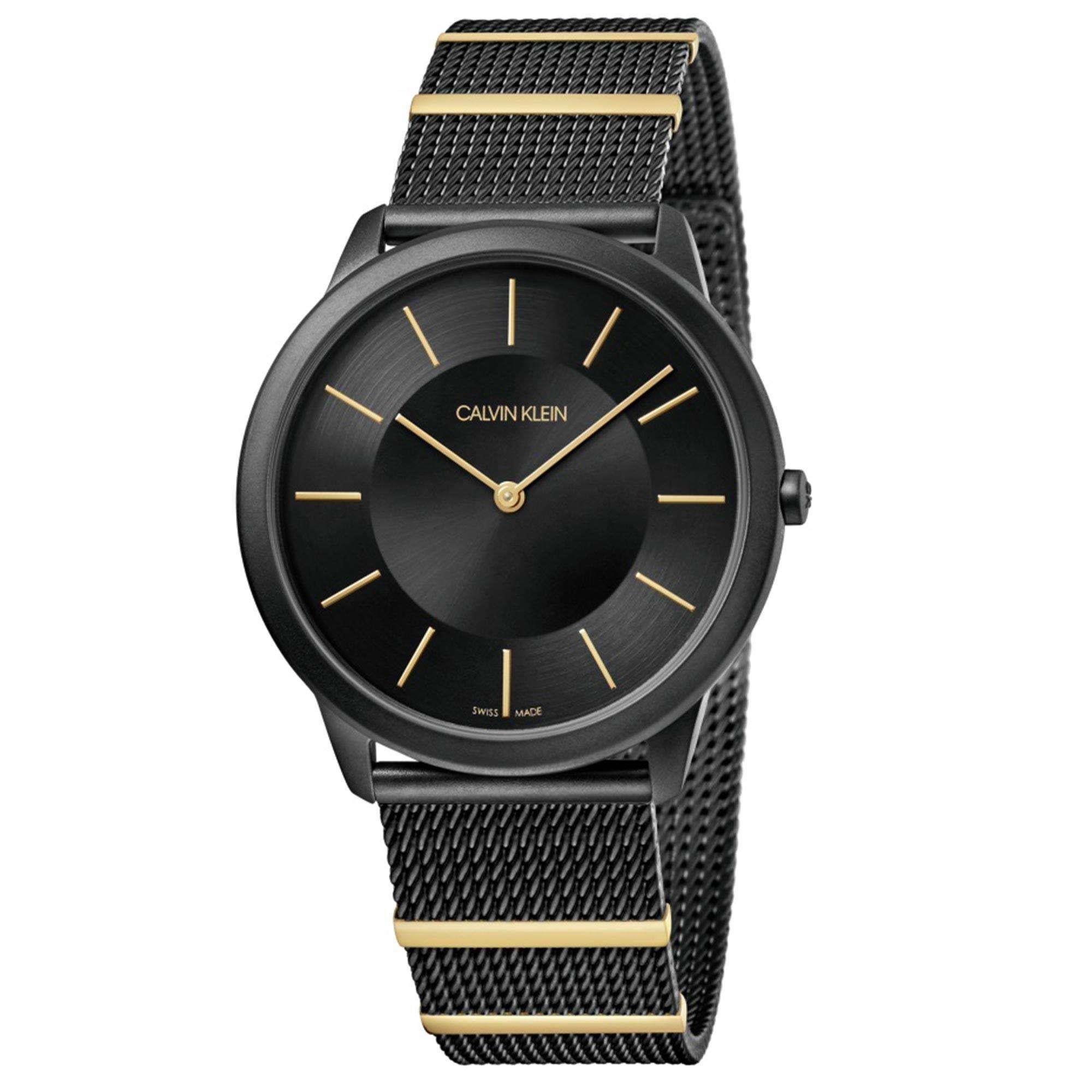 Calvin Klein Minimal Quartz Black Dial Mesh Stainless Steel Bracelet Mens Watch K3M514Z1