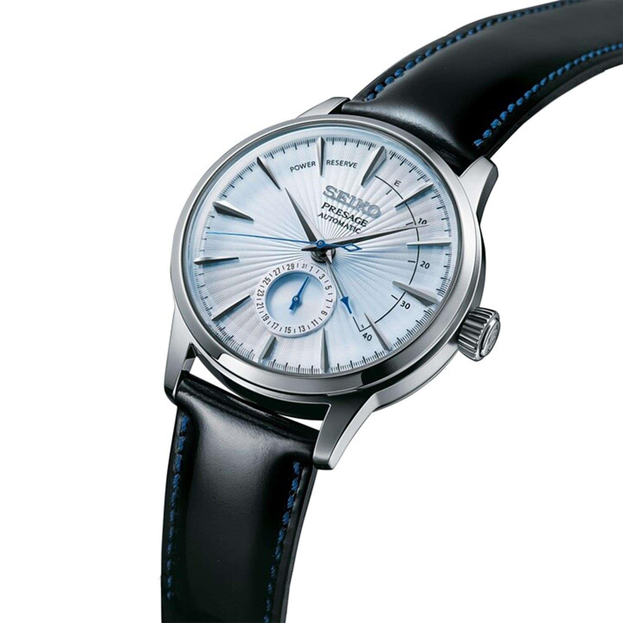 Seiko Presage Cocktail Time Automatic Silver Dial Black Leather Strap Men's Watch SSA343J1
