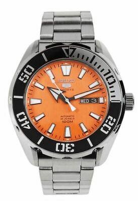 Seiko 5 Sports Silver Stainless Steel Orange Dial Automatic Men's Watch SRPC55K1 RRP £389