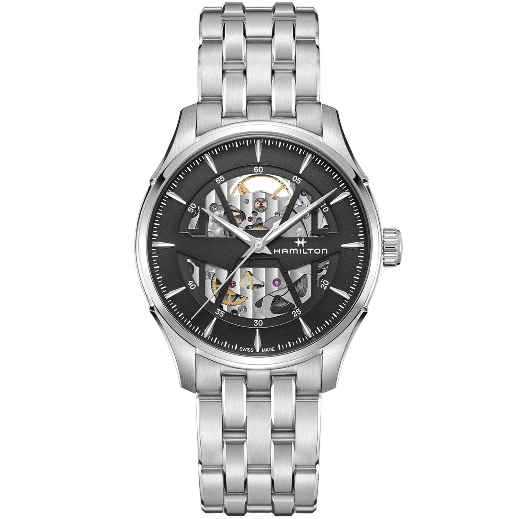 Hamilton Jazzmaster Automatic Black Skeleton Dial Stainless Steel Bracelet Men's Watch H4253518