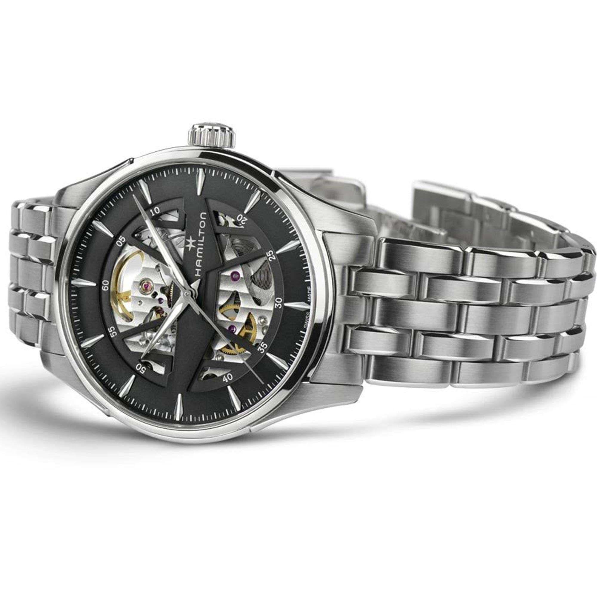 Hamilton Jazzmaster Automatic Black Skeleton Dial Stainless Steel Bracelet Men's Watch H4253518