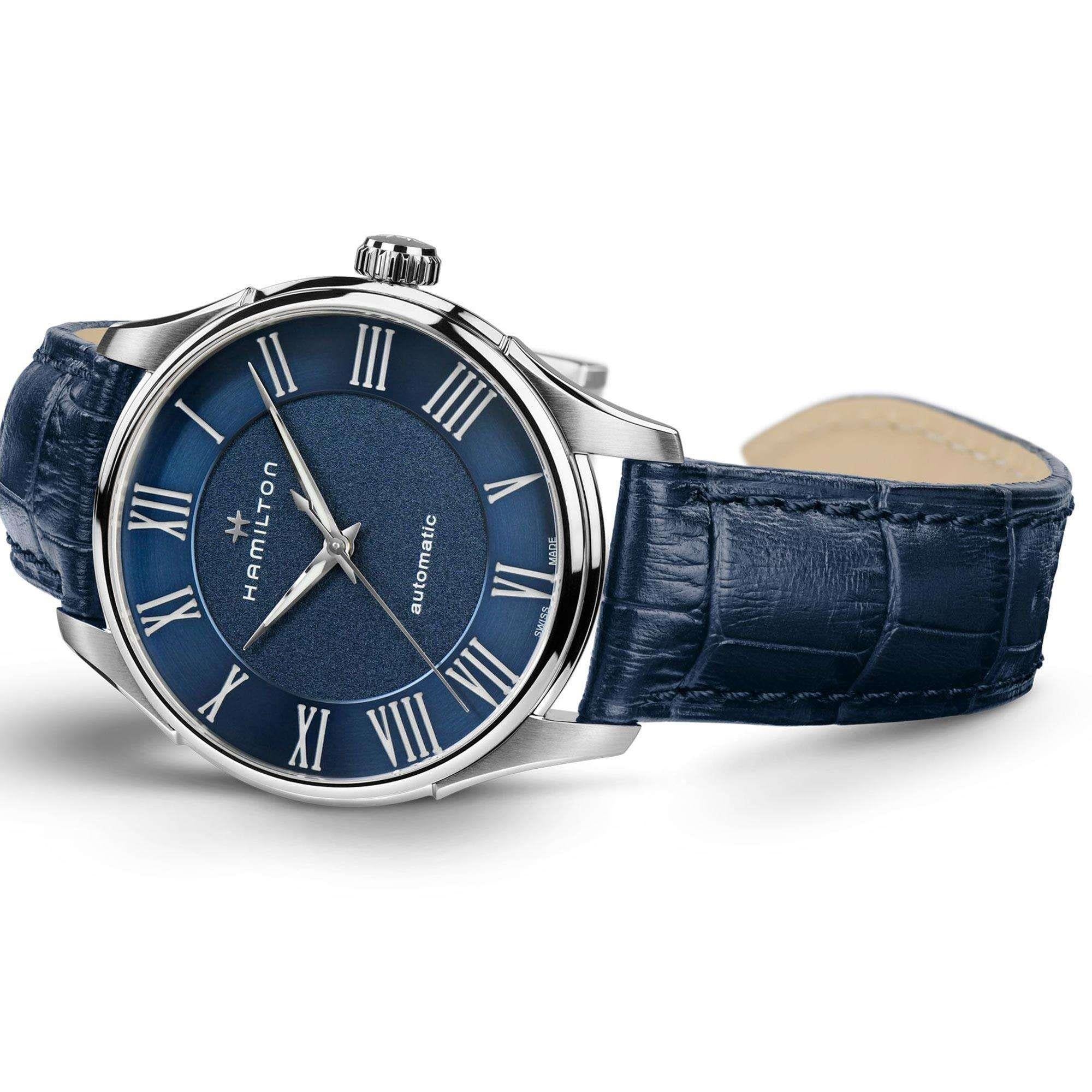 Hamilton Jazzmaster Automatic Blue Dial Blue Leather Strap Men's Watch H42535640