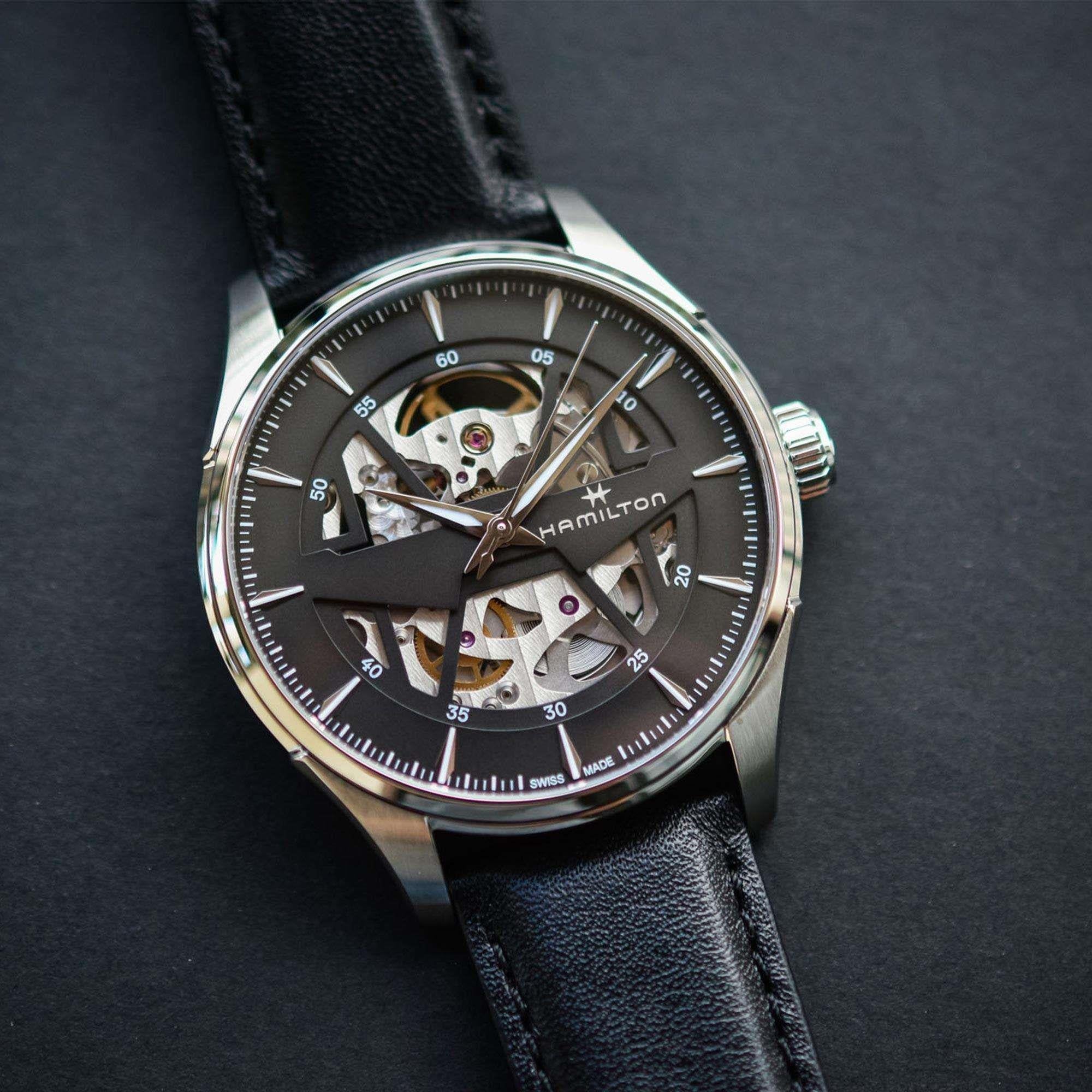 Hamilton Jazzmaster Automatic Black Skeleton Dial Black Leather Strap Men's Watch H42535780
