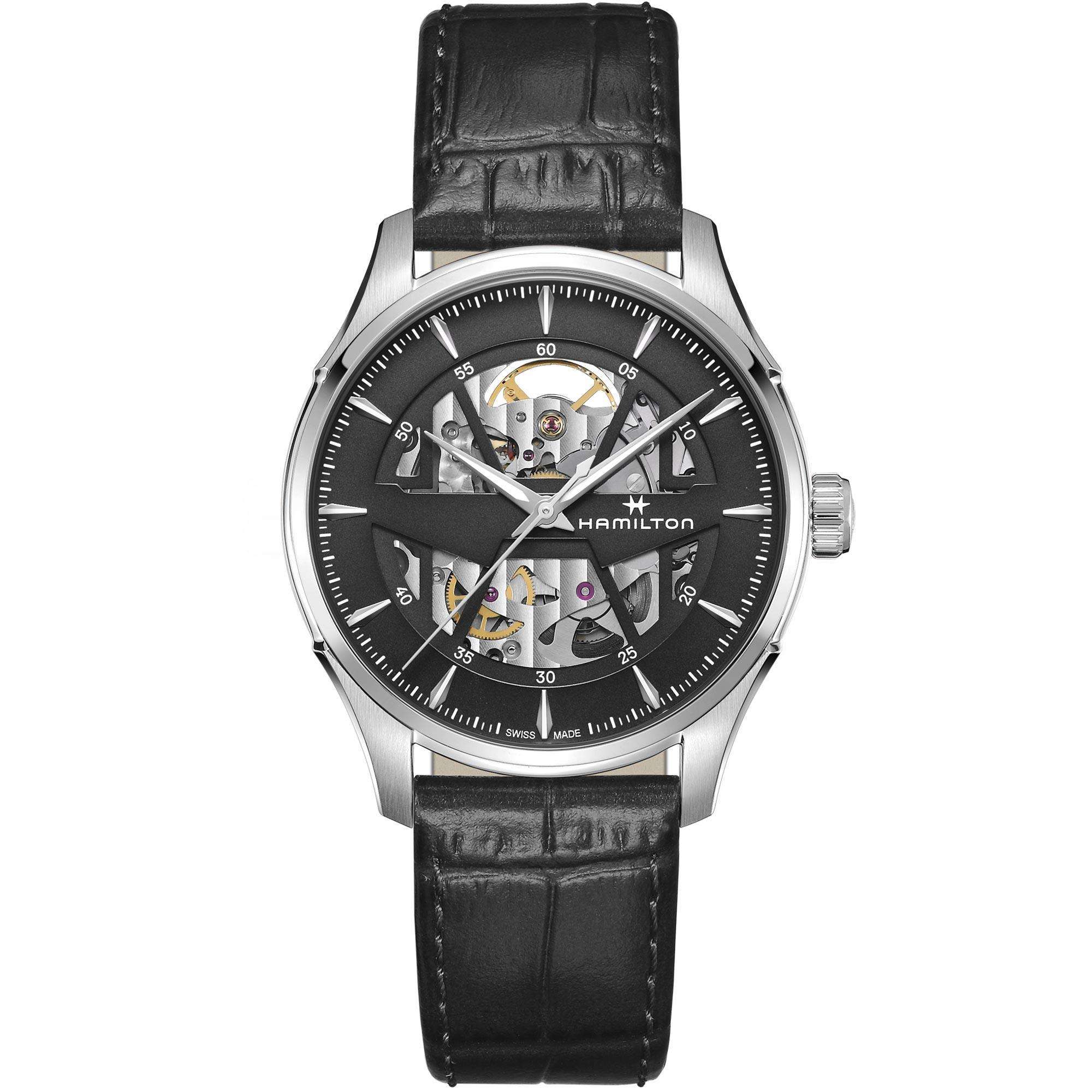 Hamilton Jazzmaster Automatic Black Skeleton Dial Black Leather Strap Men's Watch H42535780