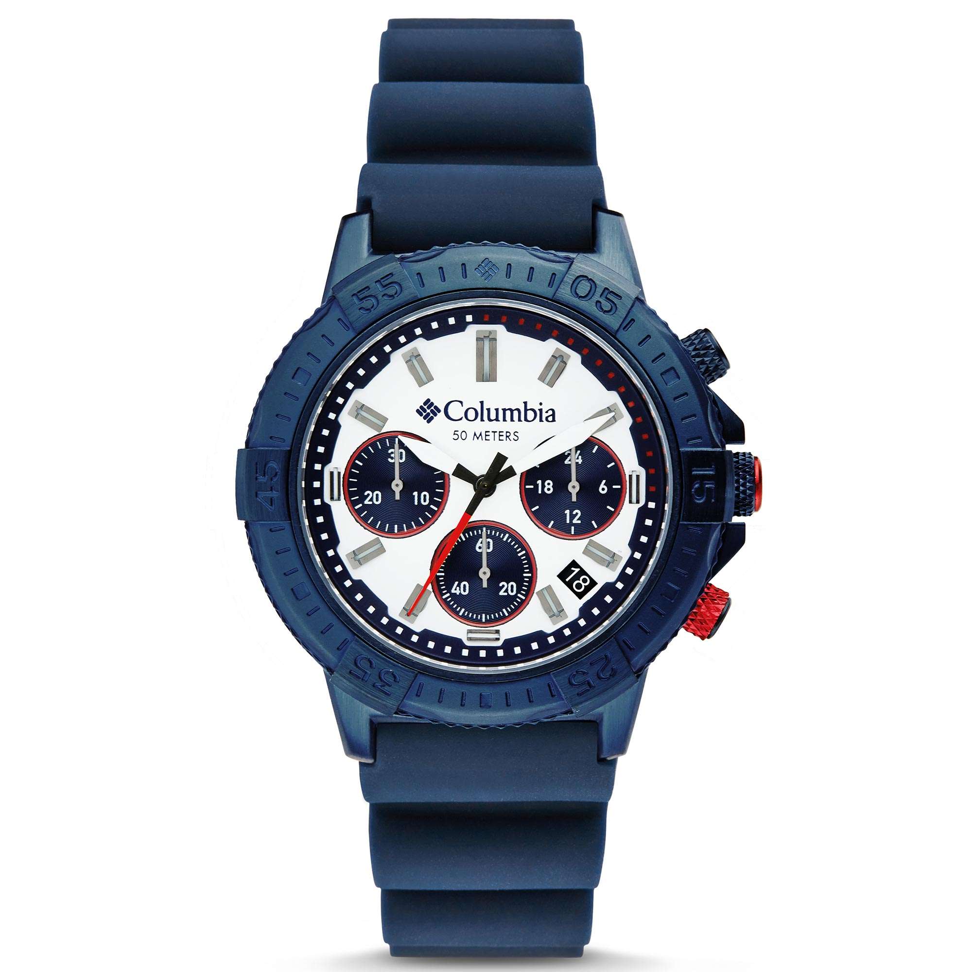Columbia Peak Patrol Chronograph Quartz White Dial Blue Silicone Strap Men's Watch CSC03-006