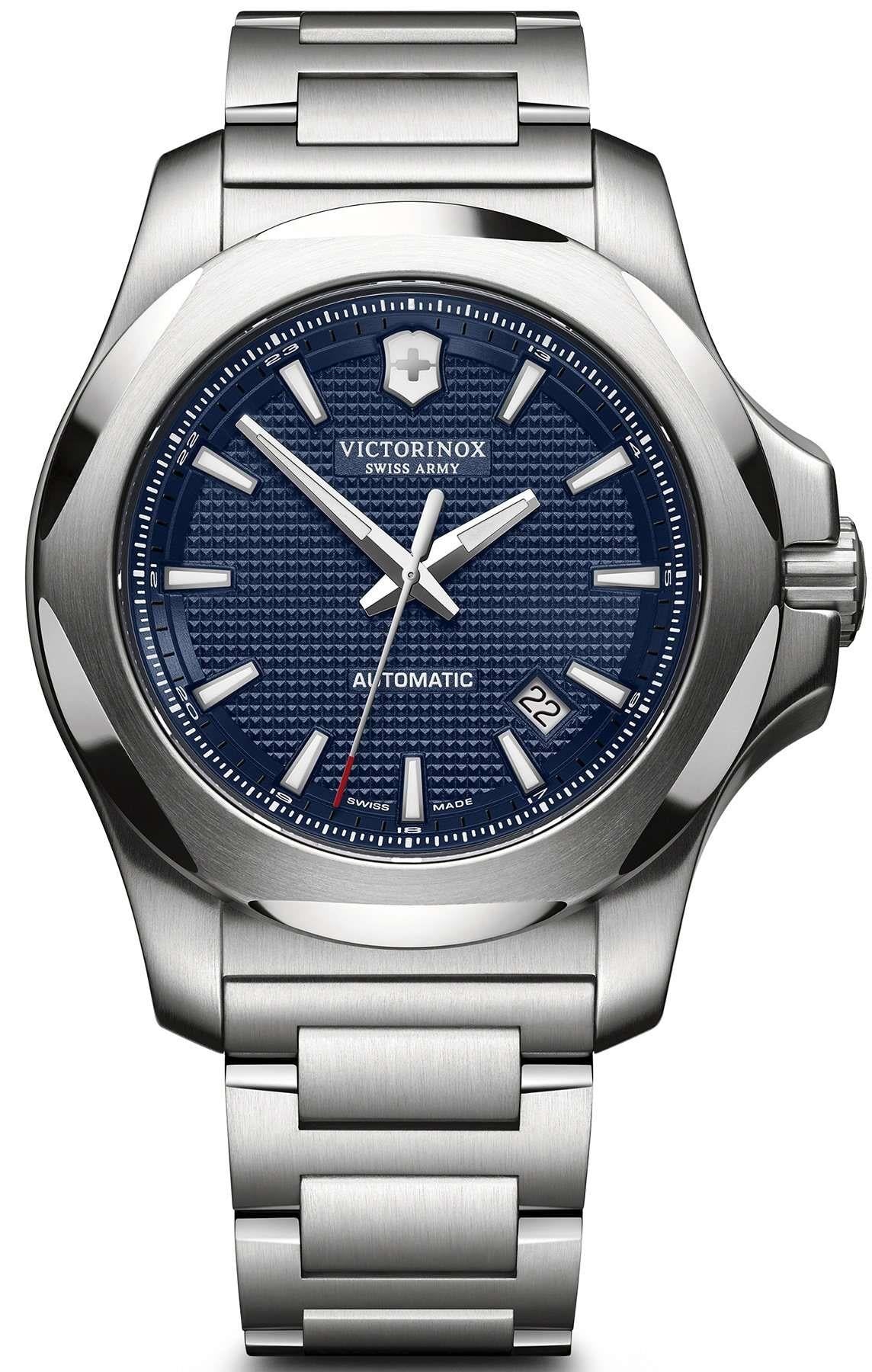 Victorinox Swiss Army I.N.O.X Mechanical Blue Dial Silver Stainless Steel Bracelet Men's Watch 241835