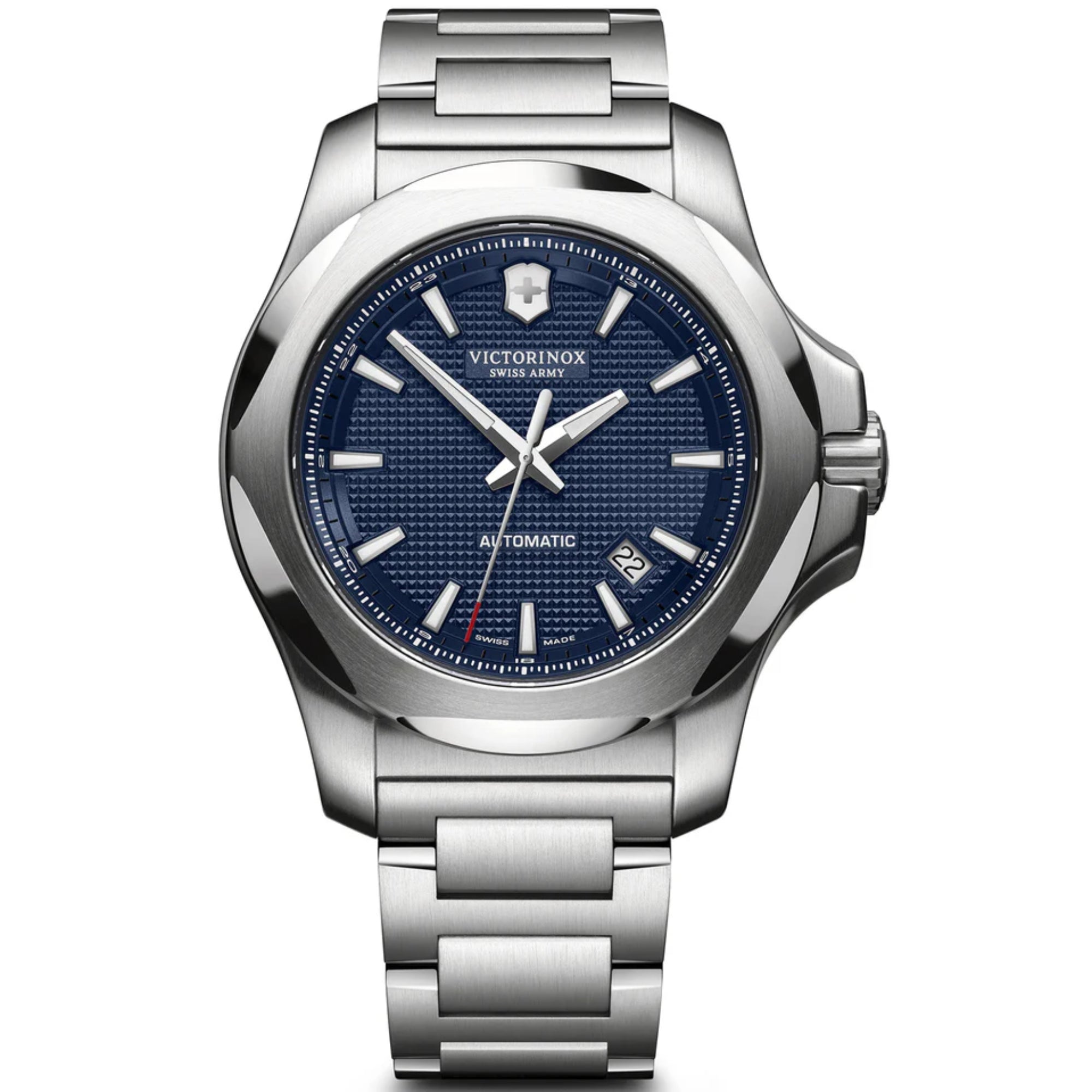 Victorinox Swiss Army I.N.O.X Mechanical Blue Dial Silver Stainless Steel Bracelet Men's Watch 241835