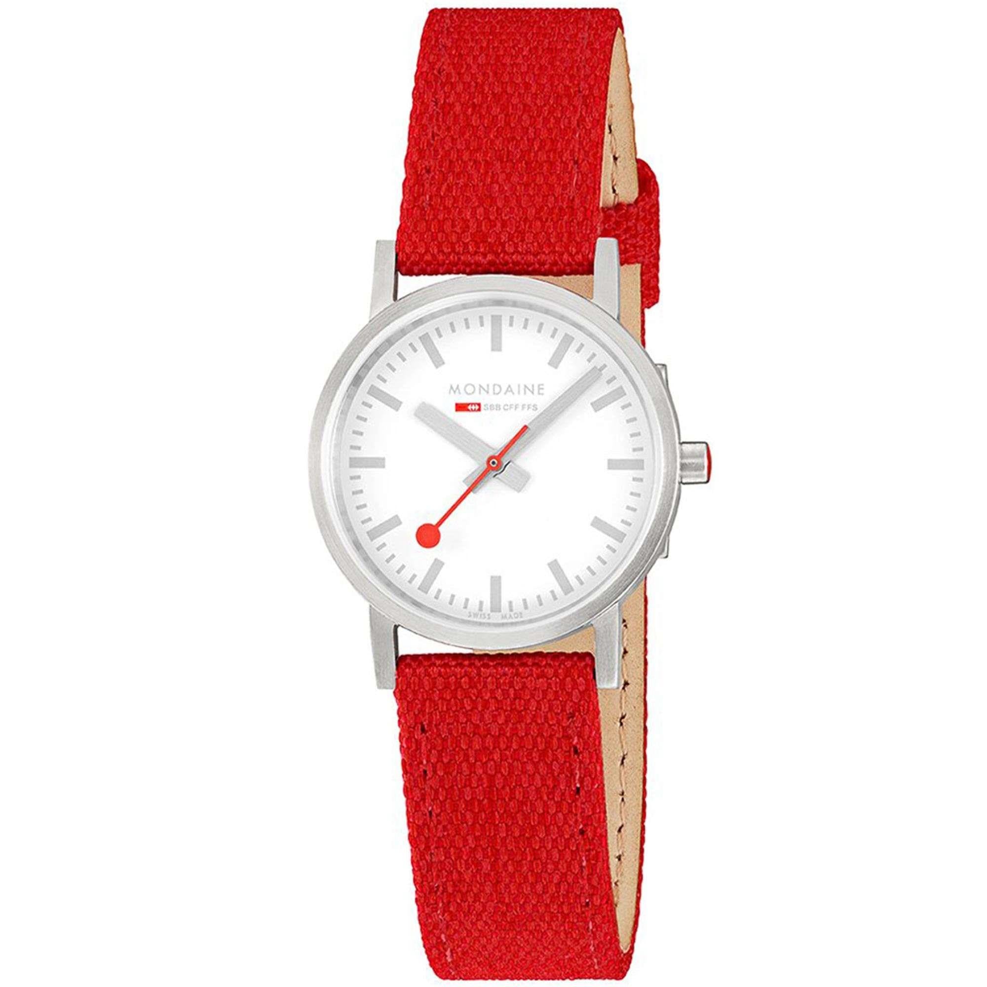 Mondaine Classic Quartz White Dial Red Textile Strap Ladies Watch A658.30323.17SBC