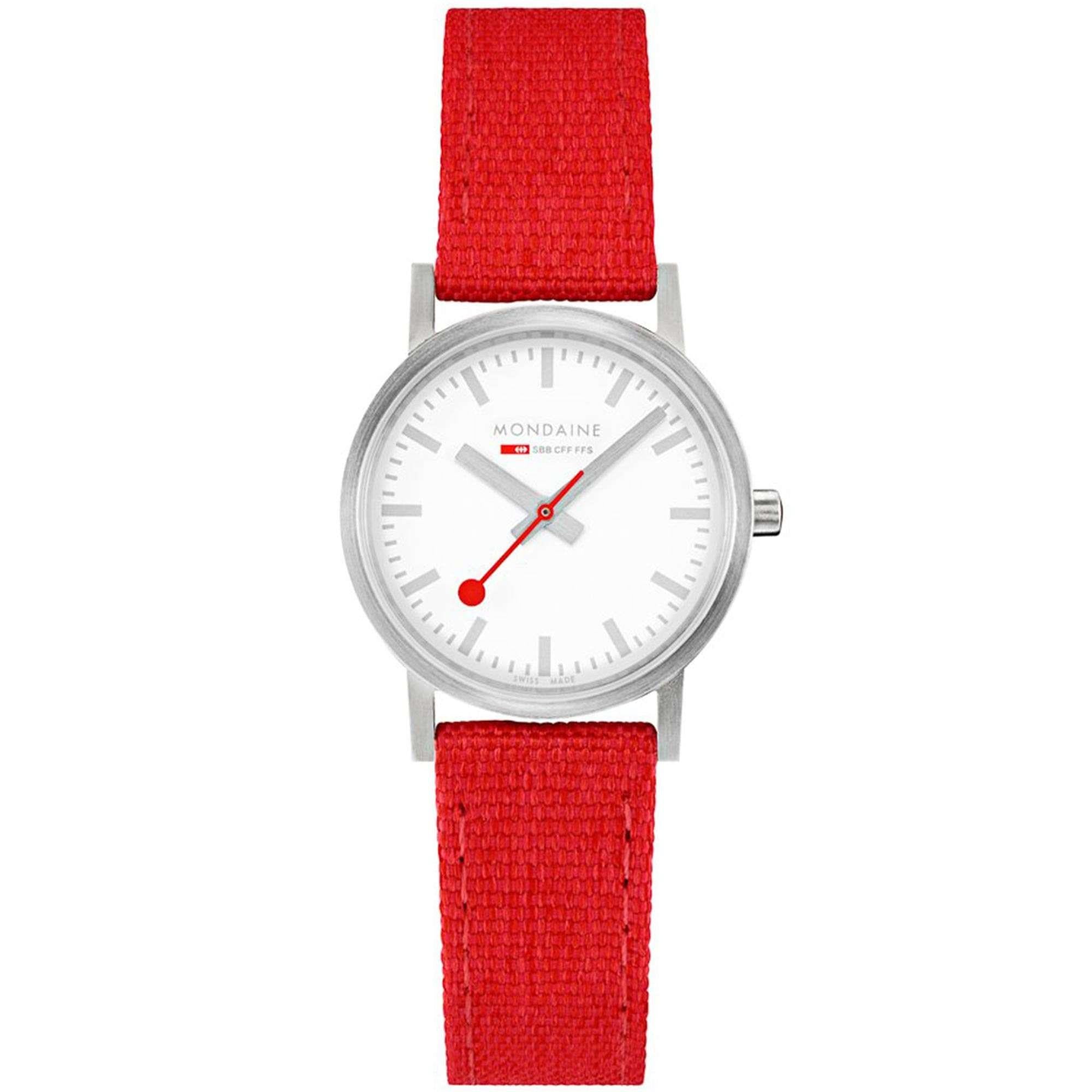 Mondaine Classic Quartz White Dial Red Textile Strap Ladies Watch A658.30323.17SBC