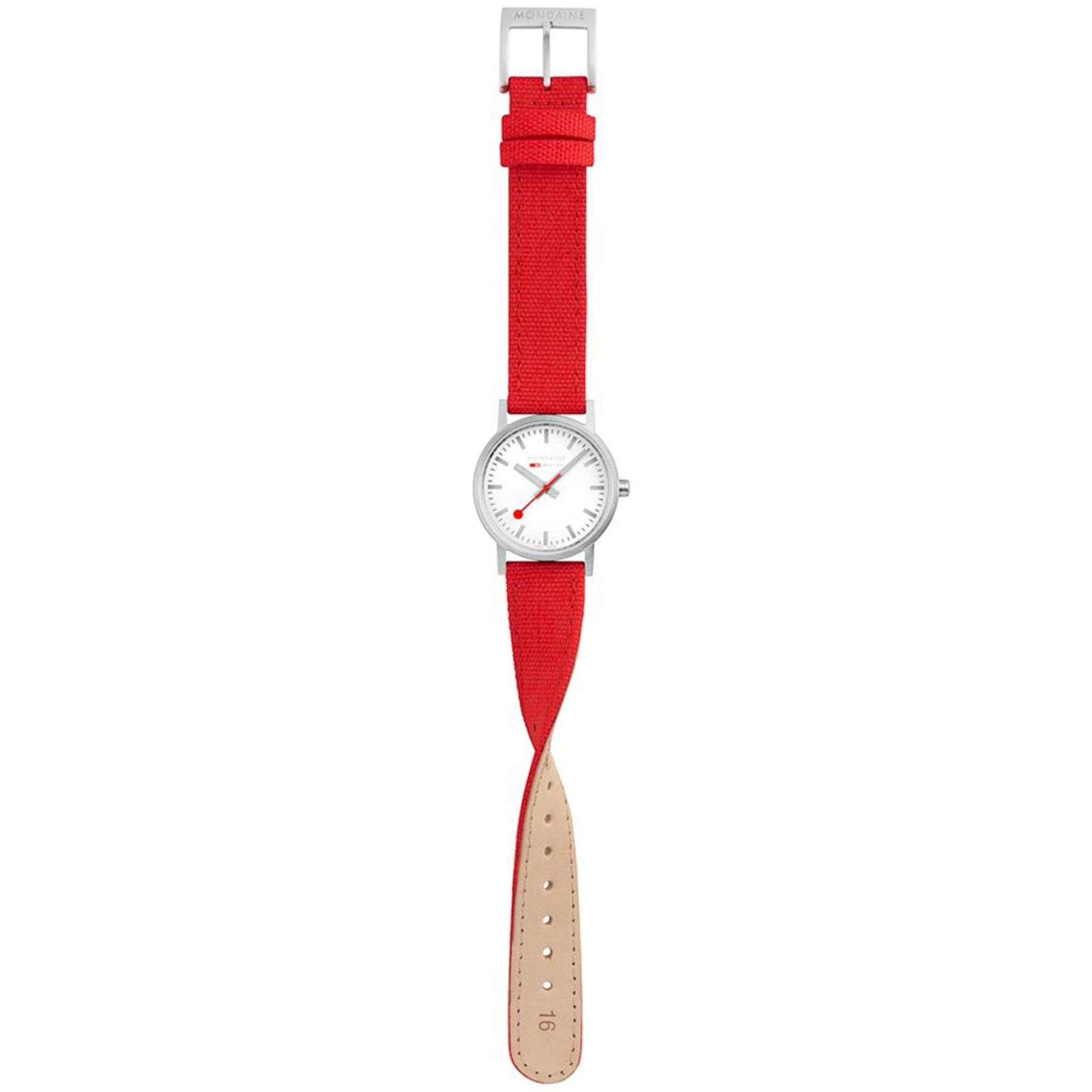 Mondaine Classic Quartz White Dial Red Textile Strap Ladies Watch A658.30323.17SBC