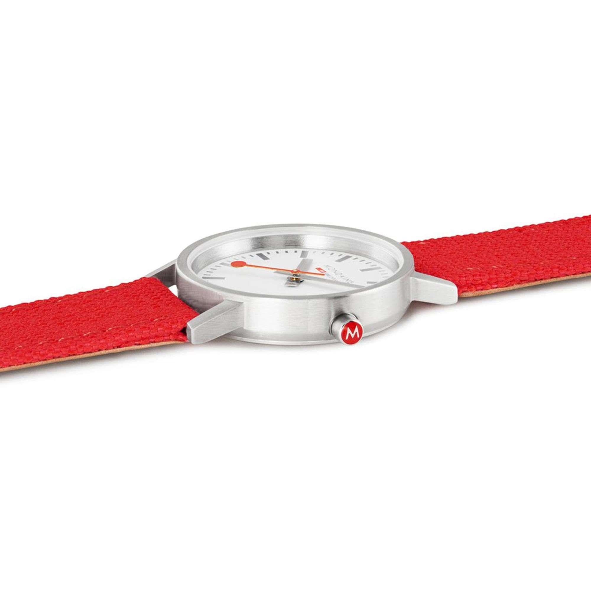 Mondaine Classic Quartz White Dial Red Textile Strap Ladies Watch A658.30323.17SBC