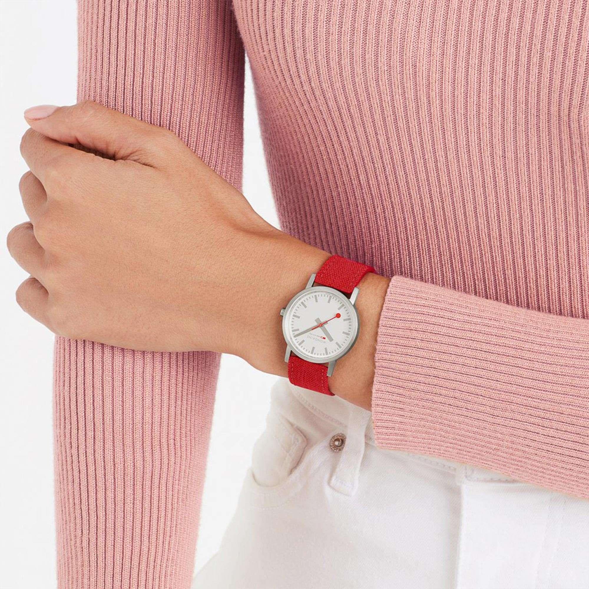 Mondaine Classic Quartz White Dial Red Textile Strap Ladies Watch A658.30323.17SBC