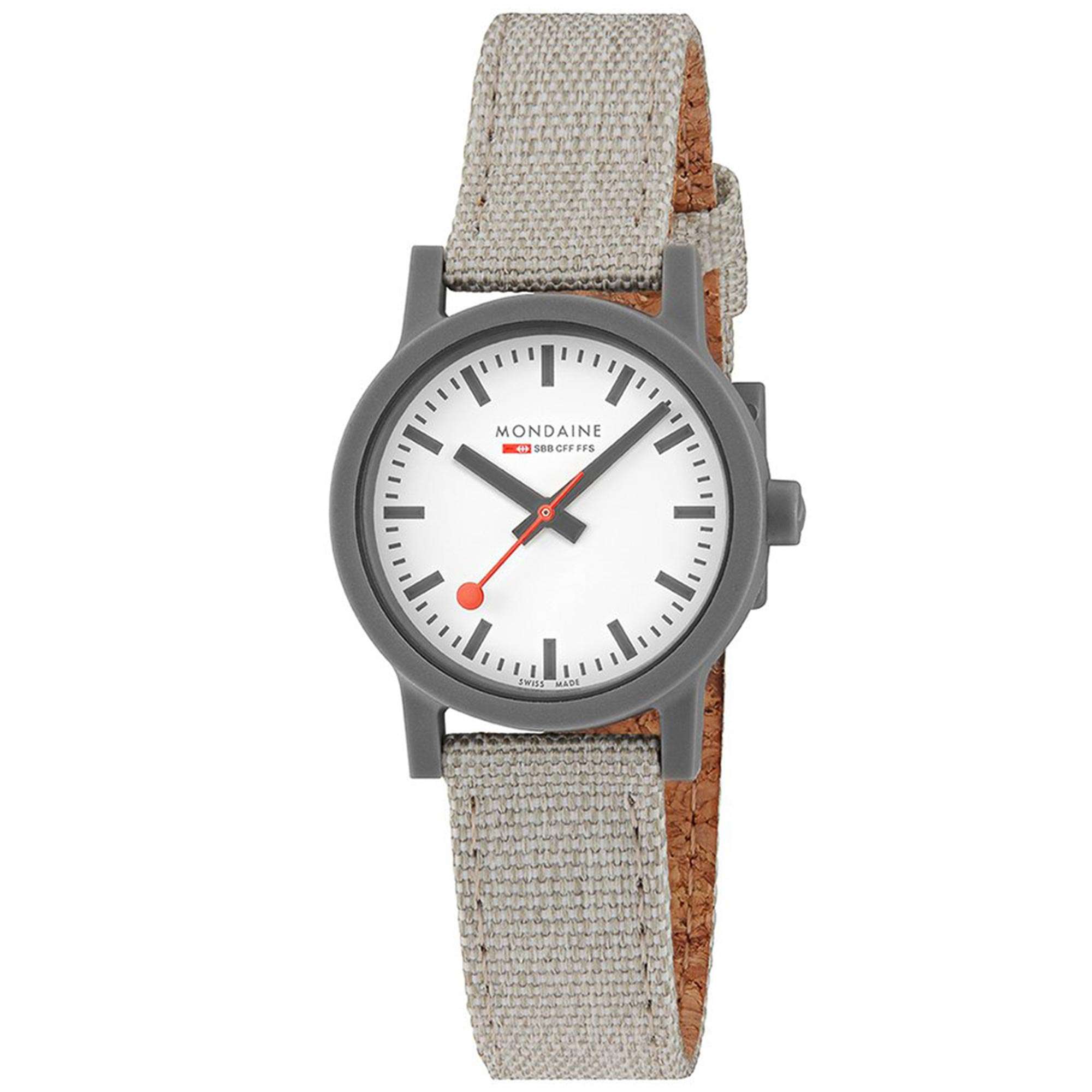 Mondaine Essence Sustainable Quartz White Dial Grey Textile Strap Unisex Watch MS1.32111.LH