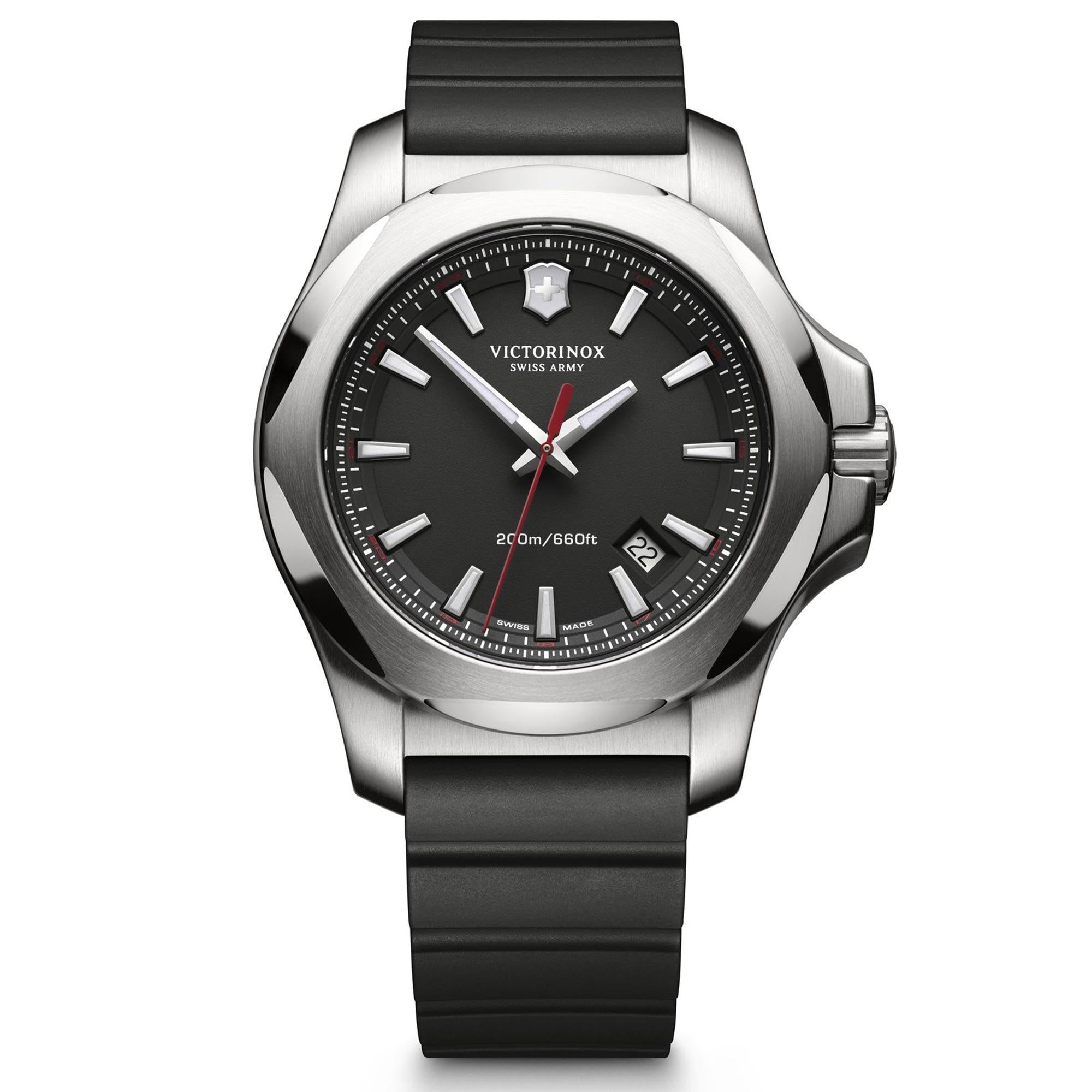 Victorinox Swiss Army I.N.O.X Quartz Black Dial Black Rubber Bracelet Men's Watch 241682.1