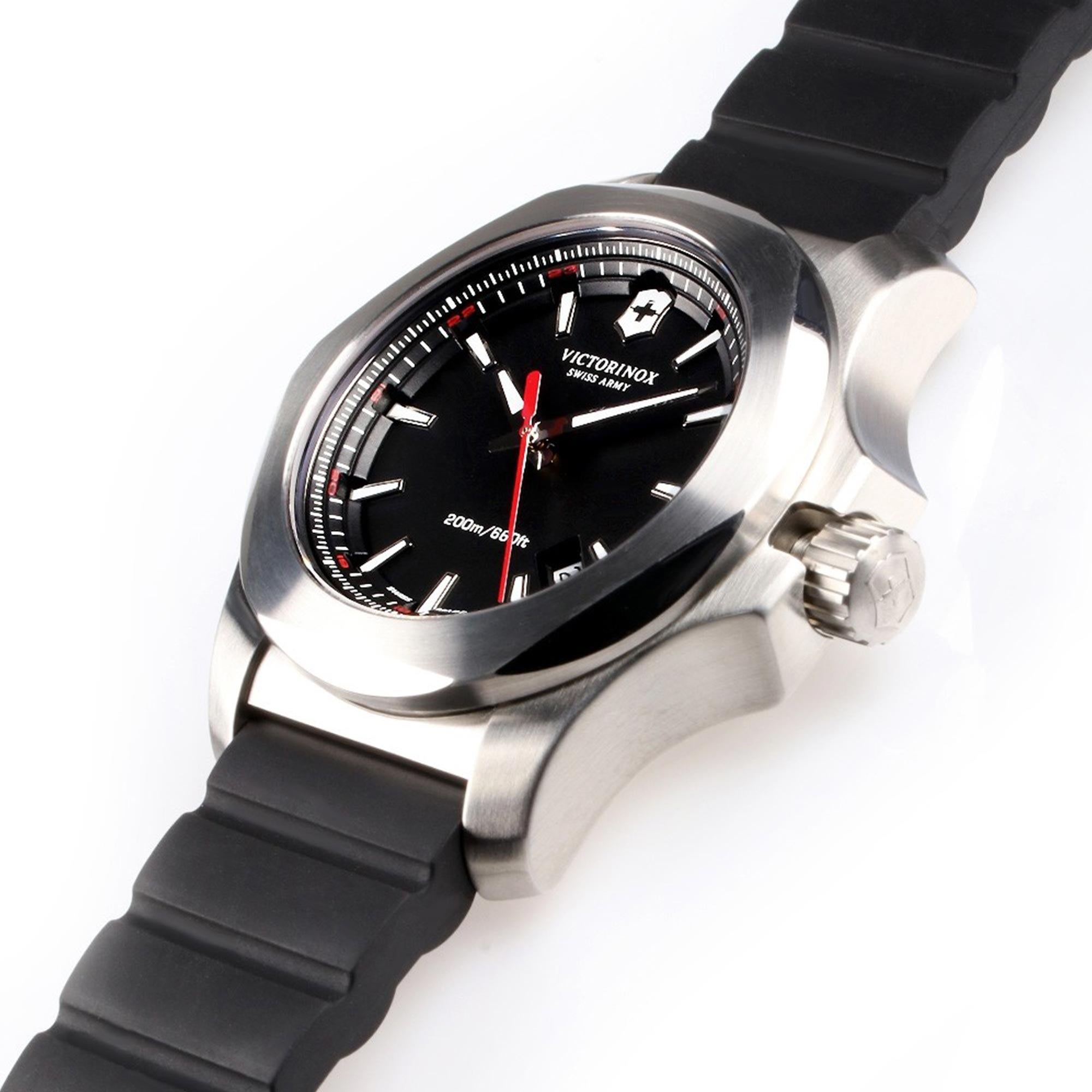 Victorinox Swiss Army I.N.O.X Quartz Black Dial Black Rubber Bracelet Men's Watch 241682.1
