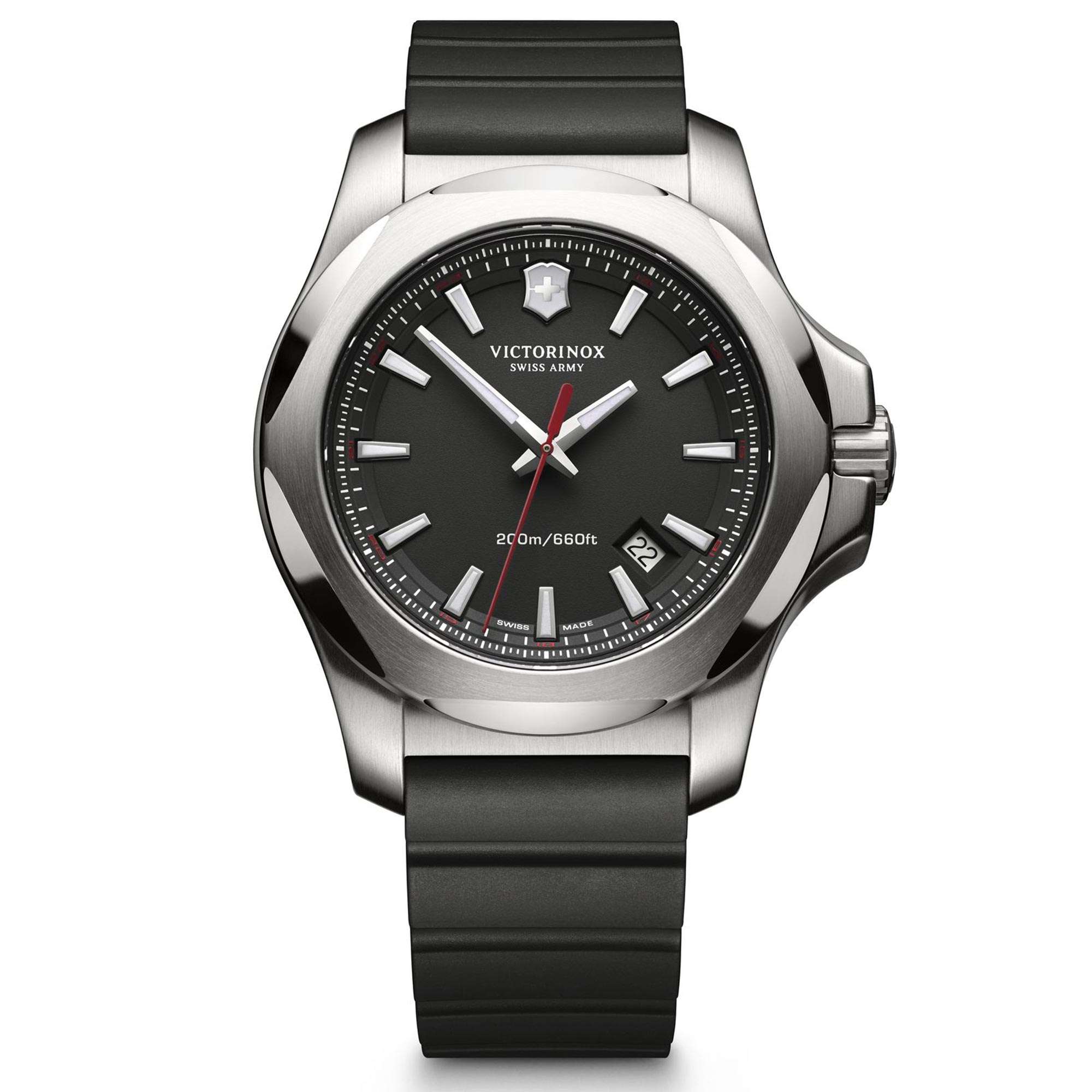 Victorinox Swiss Army I.N.O.X Quartz Black Dial Black Rubber Bracelet Men's Watch 241682.1