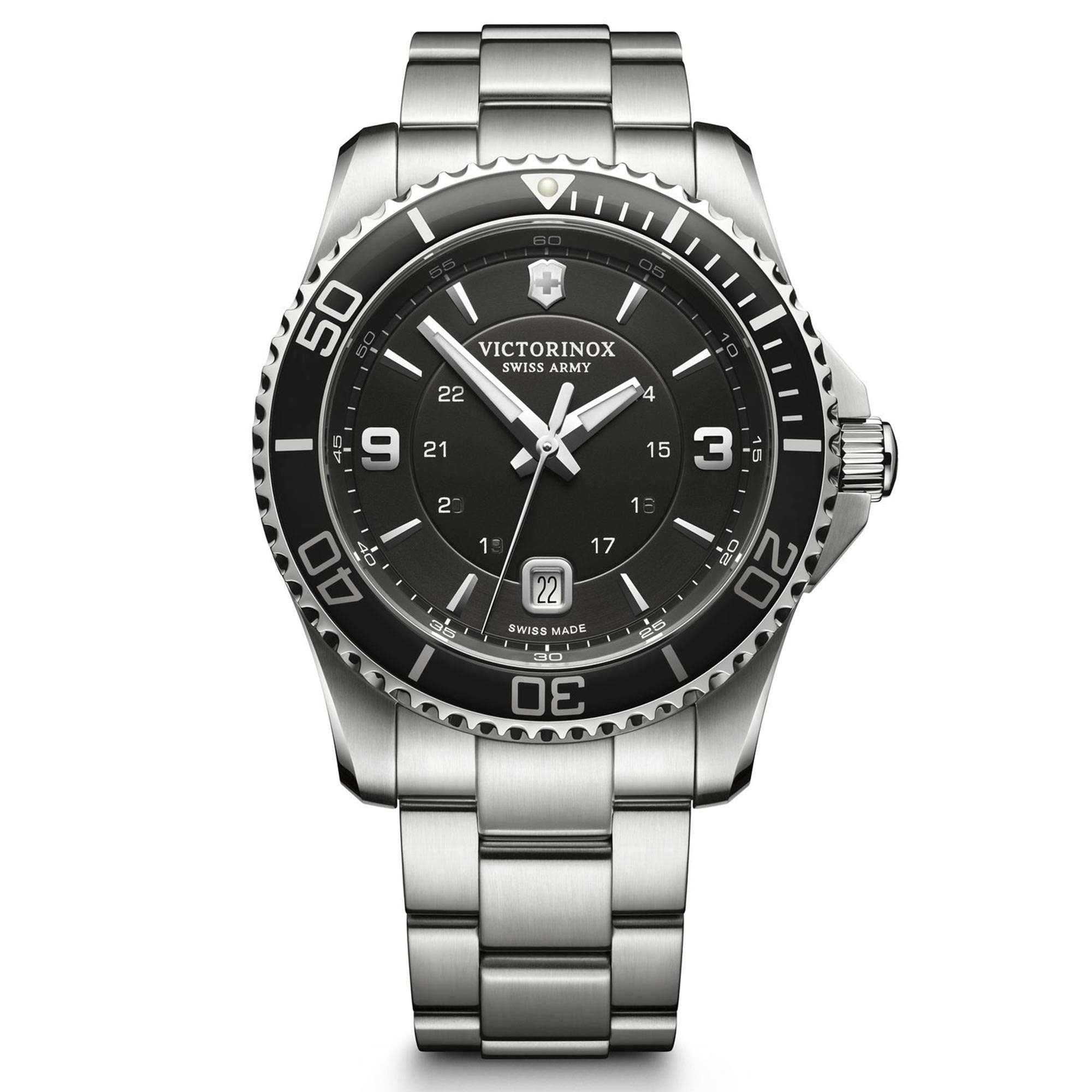 Victorinox Swiss Army Maverick Large Quartz Black Dial Stainless Steel Bracelet Men's Watch 241697