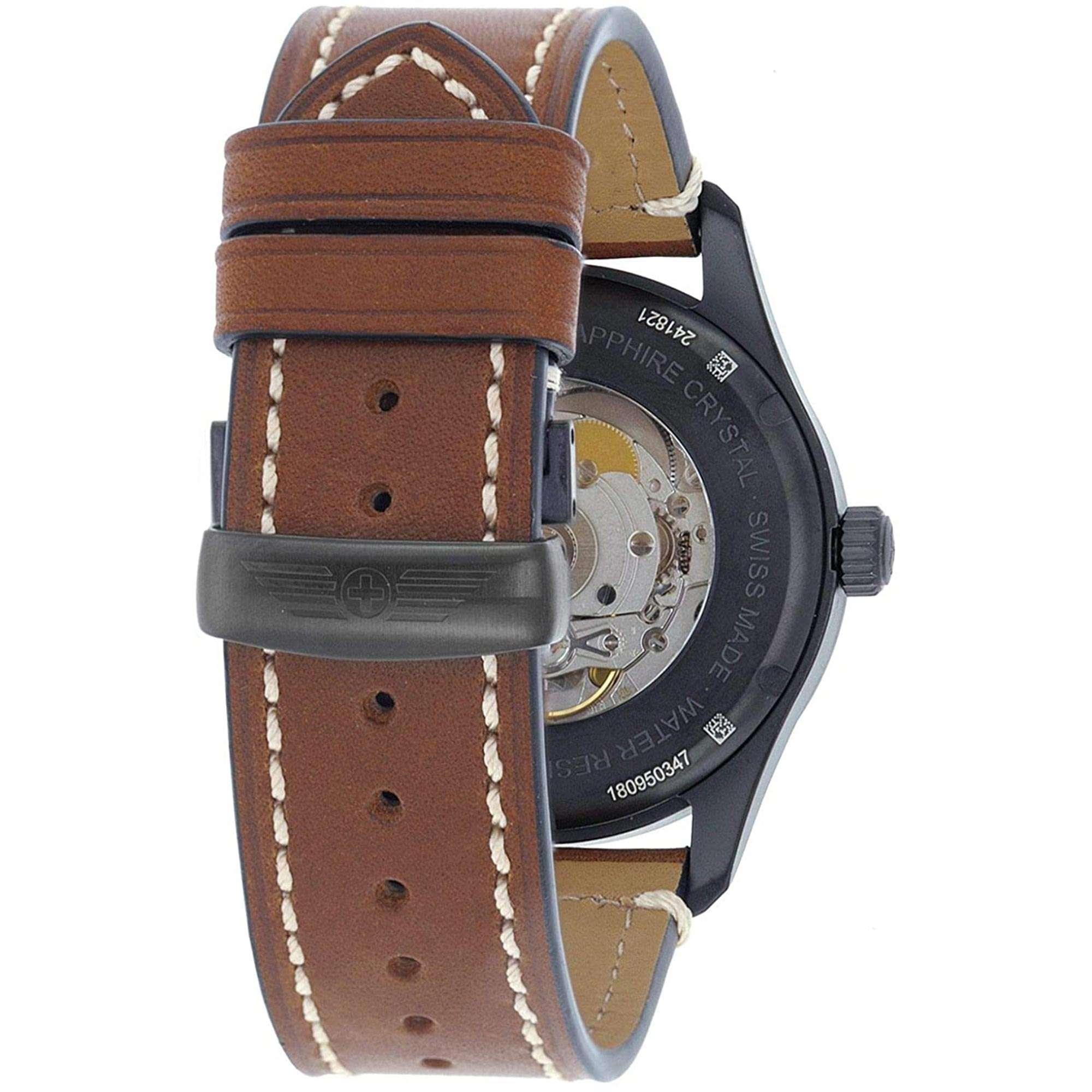 Victorinox Swiss Army Airboss Mechanical Black Dial Brown Leather Strap Men's Watch 241821