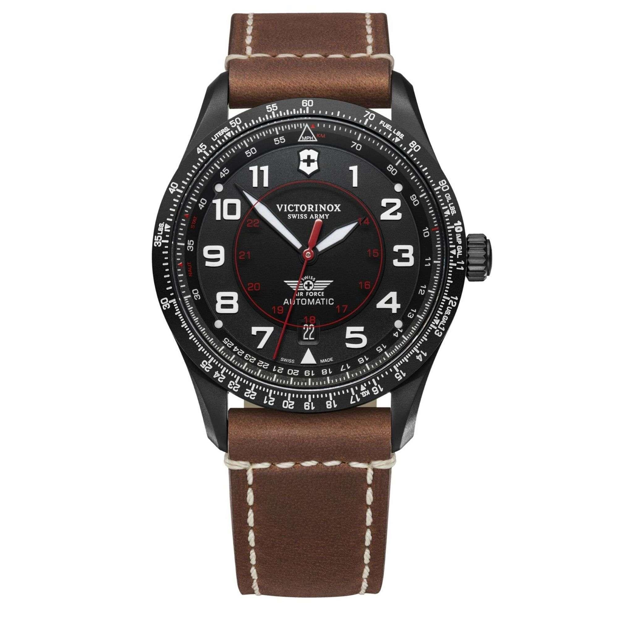 Victorinox Airboss Mechanical Black Dial Leather Strap Men's Watch 241886