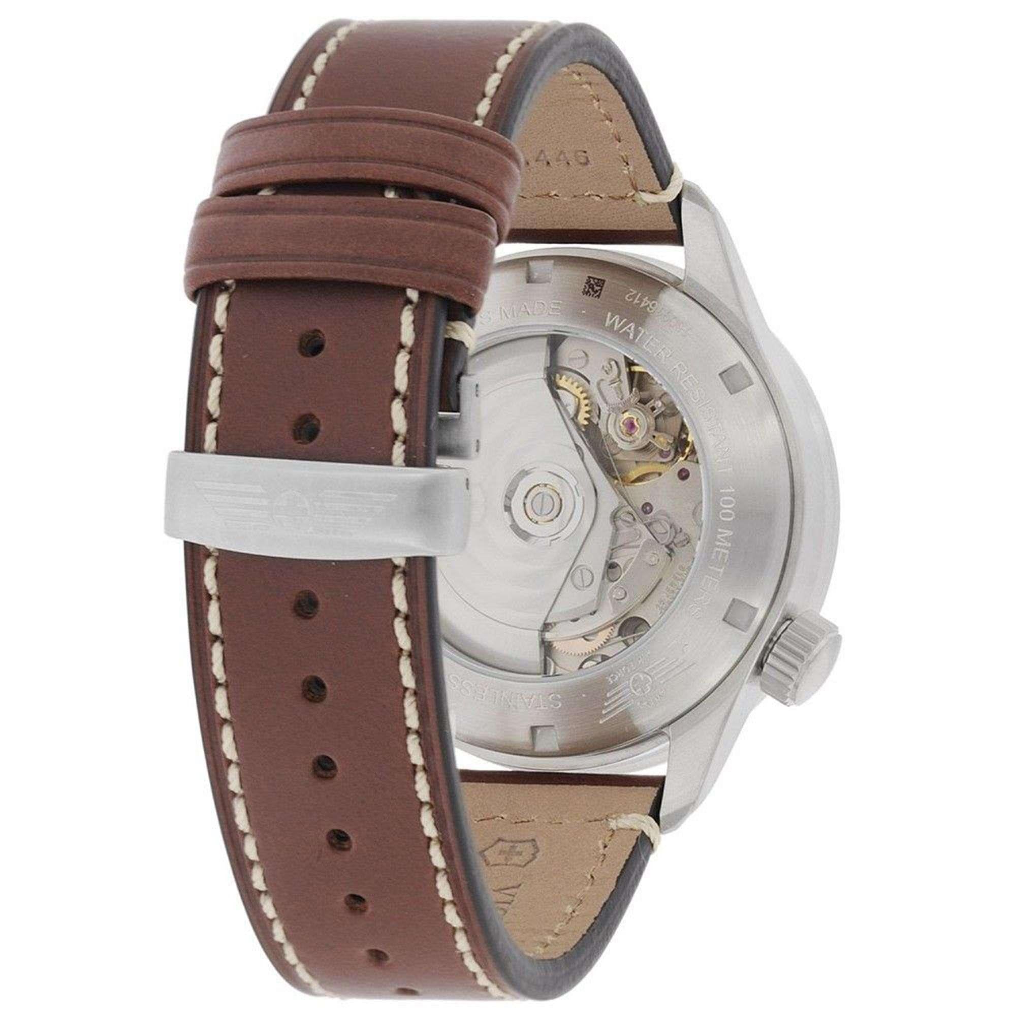Victorinox Swiss Army Airboss Mach 9 Automatic Grey Dial Brown Leather Strap Men's Watch 241710