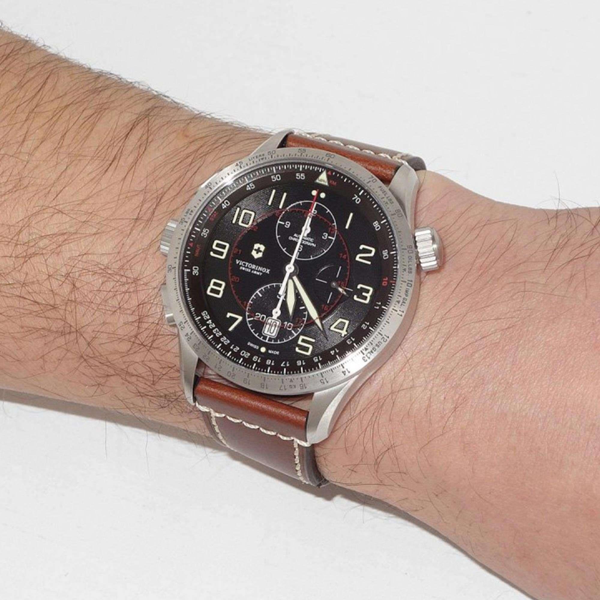 Victorinox Swiss Army Airboss Mach 9 Automatic Grey Dial Brown Leather Strap Men's Watch 241710