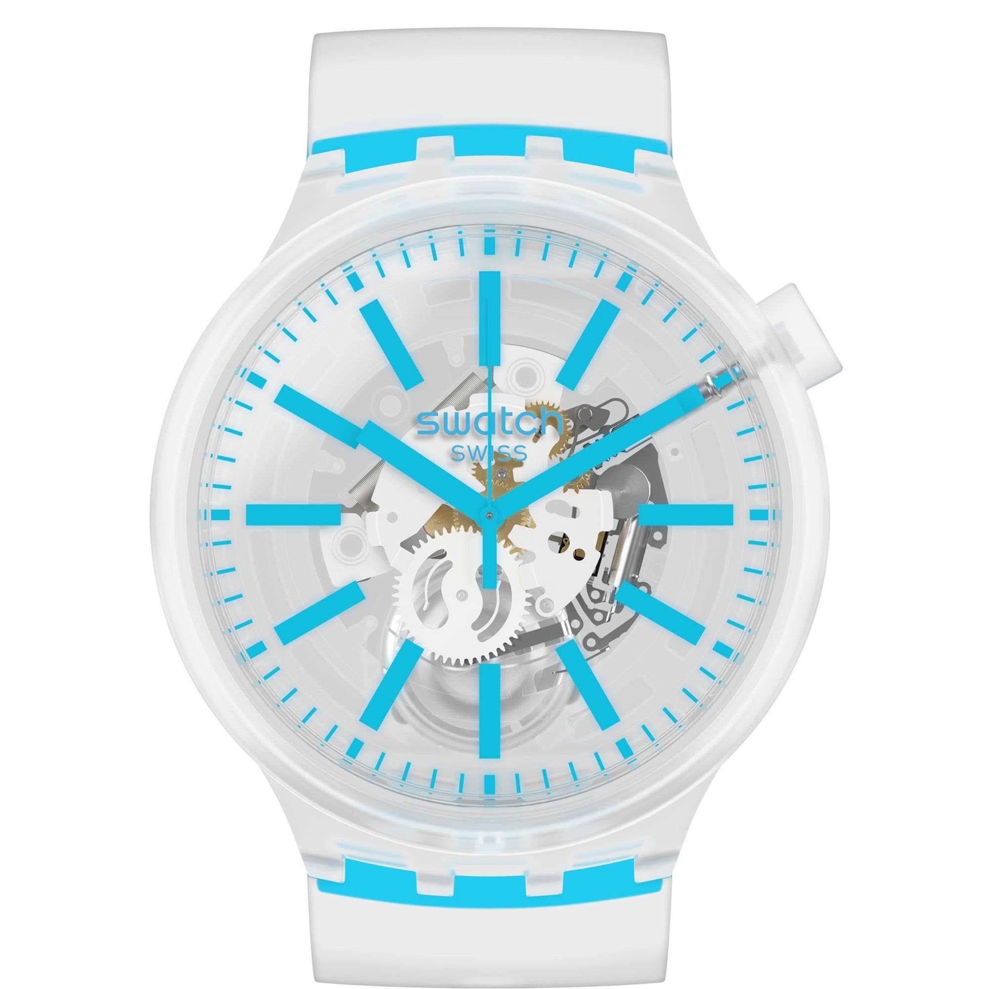 Swatch BlueInJelly Quartz Transparent Dial Silicone Strap Watch SO27E105