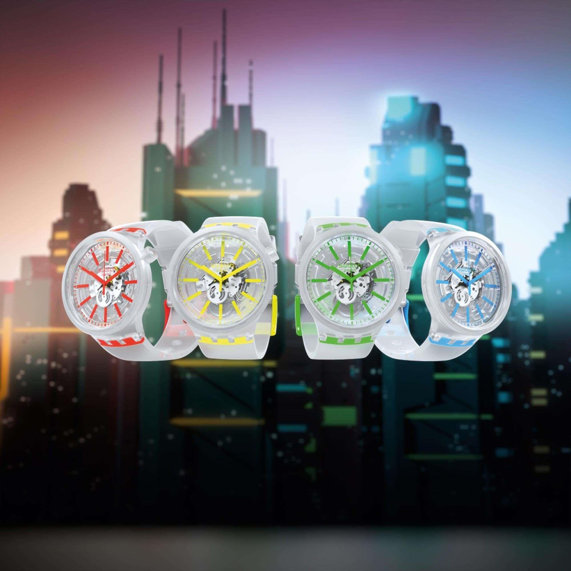 Swatch BlueInJelly Quartz Transparent Dial Silicone Strap Watch SO27E105