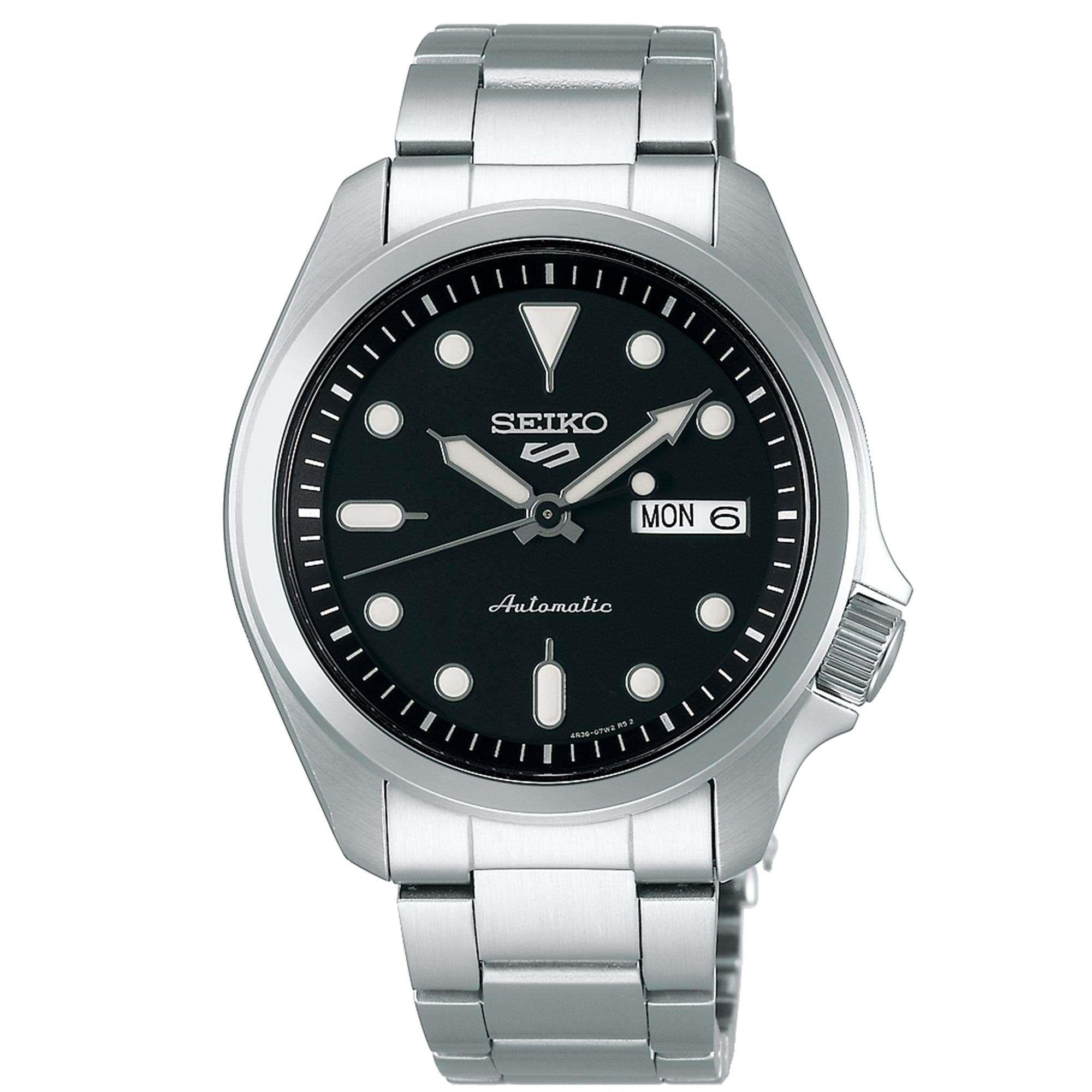 Seiko 5 Sports Solid Boy Black Dial Silver Stainless Steel Bracelet Men's Watch SRPE55K1