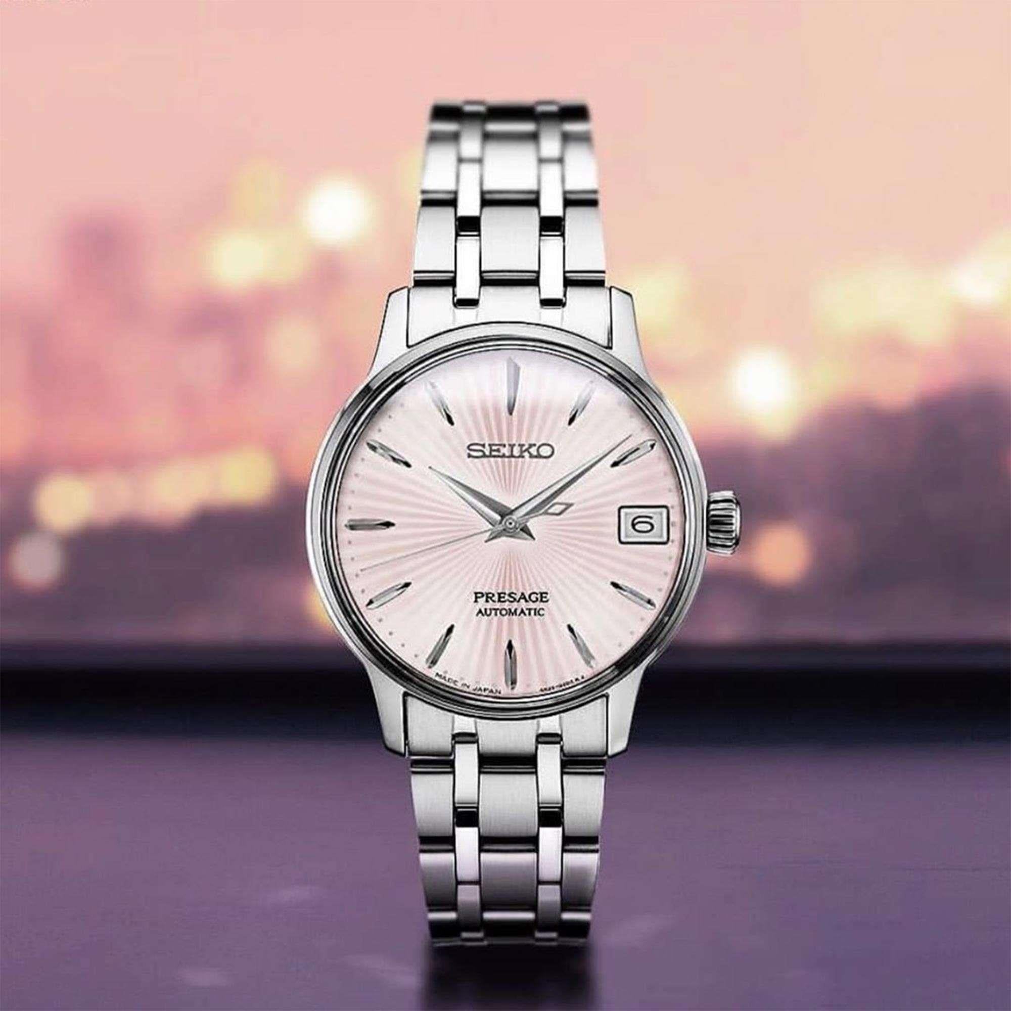 Seiko Presage Pink Dial Silver Stainless Steel Bracelet Automatic Ladies Watch SRP839J1