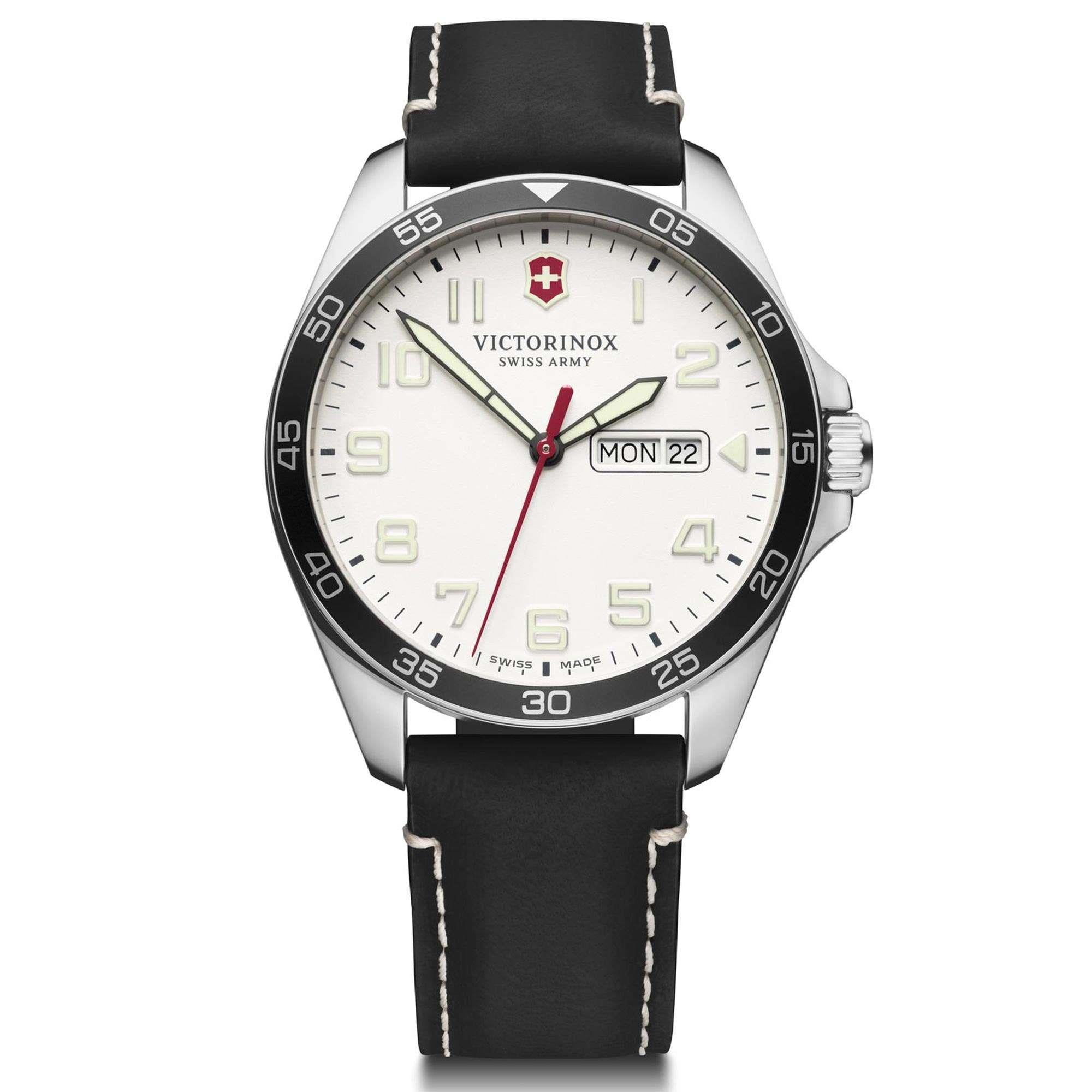 Victorinox Fieldforce Quartz White Dial Black Leather Strap Men's Watch 241847
