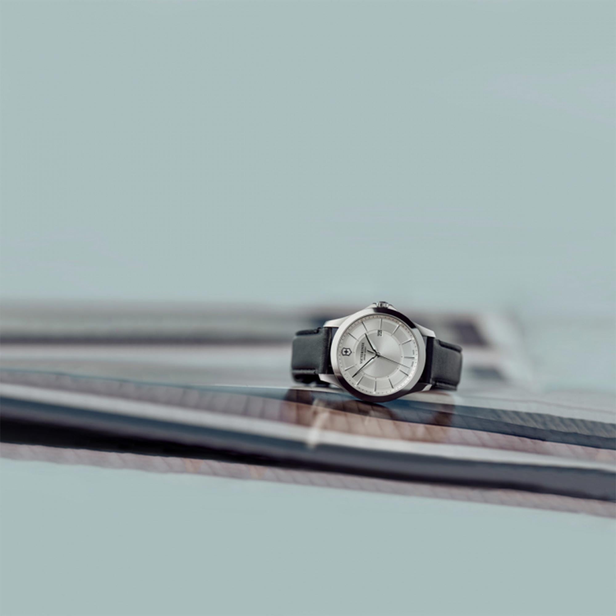 Victorinox Alliance Quartz Silver Dial Black Leather Strap Watch 241905