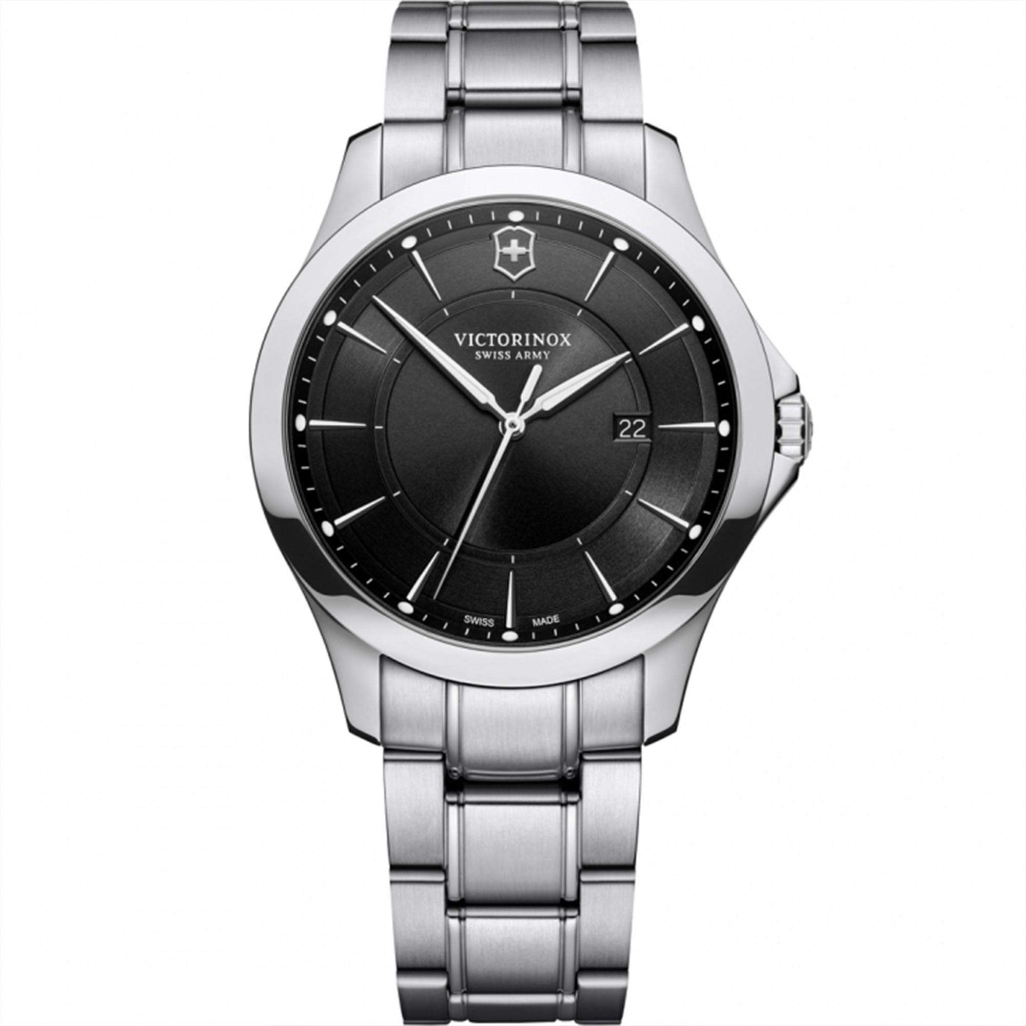 Victorinox Alliance Quartz Black Dial Silver Stainless Steel Bracelet Men's Watch 241909