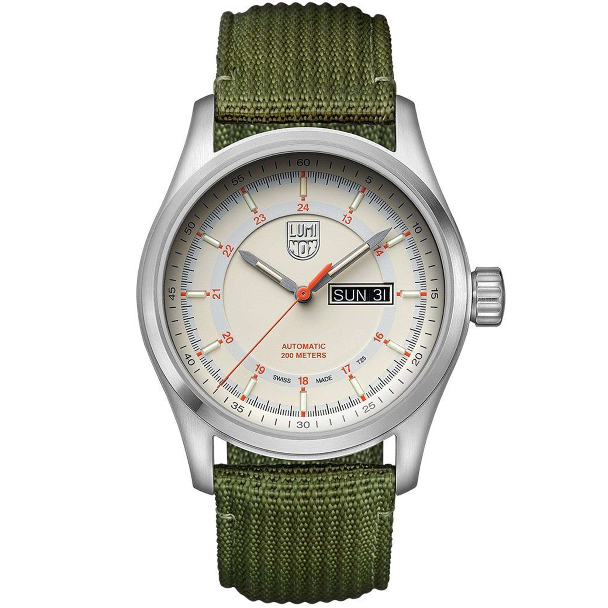 Luminox Atacama Field Cream Dial Green Nylon Nato Strap Automatic Mens Watch XL.1907.NF