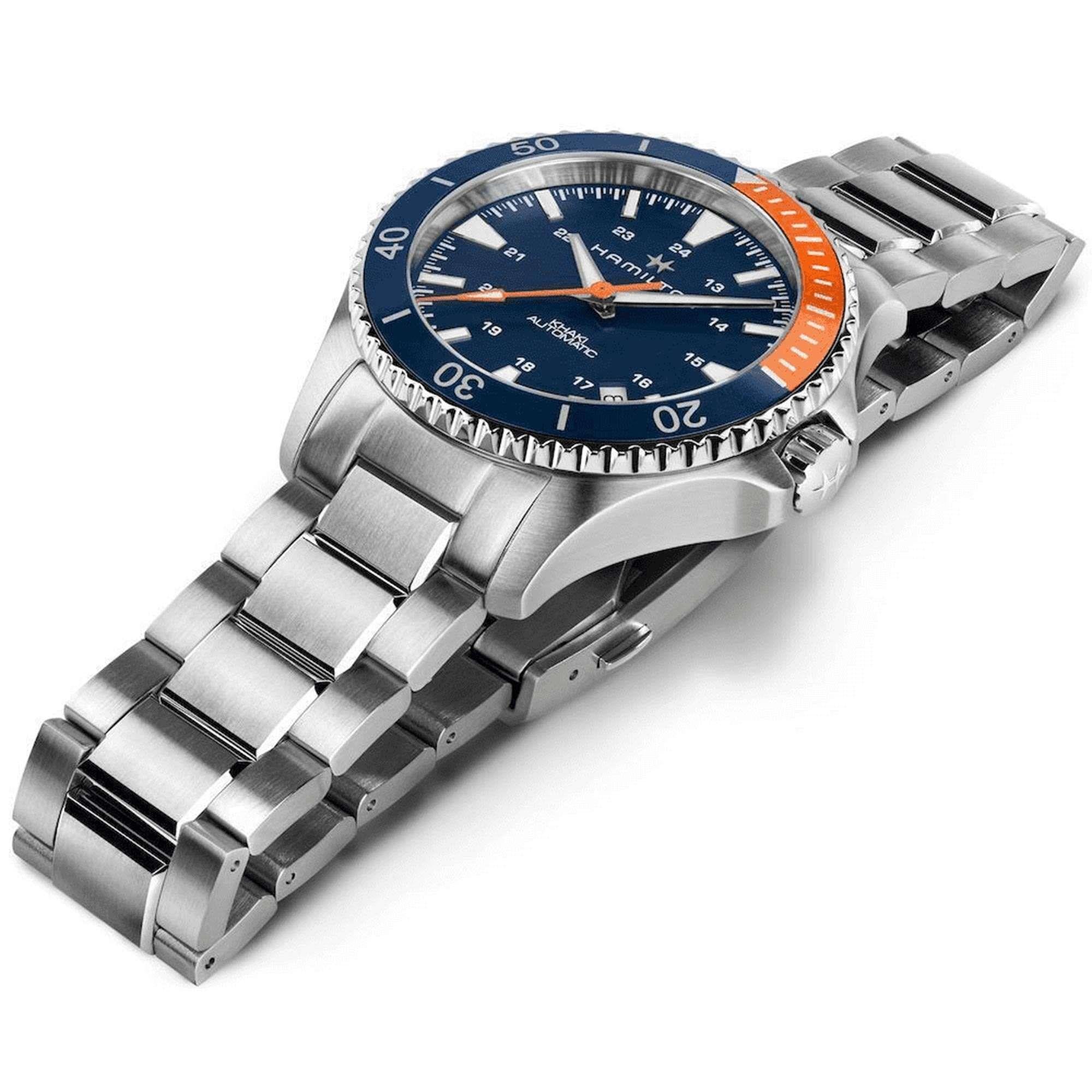 Hamilton Khaki Navy Scuba Automatic Blue Orange Stainless Steel Bracelet Blue Dial Men's Watch H82365141