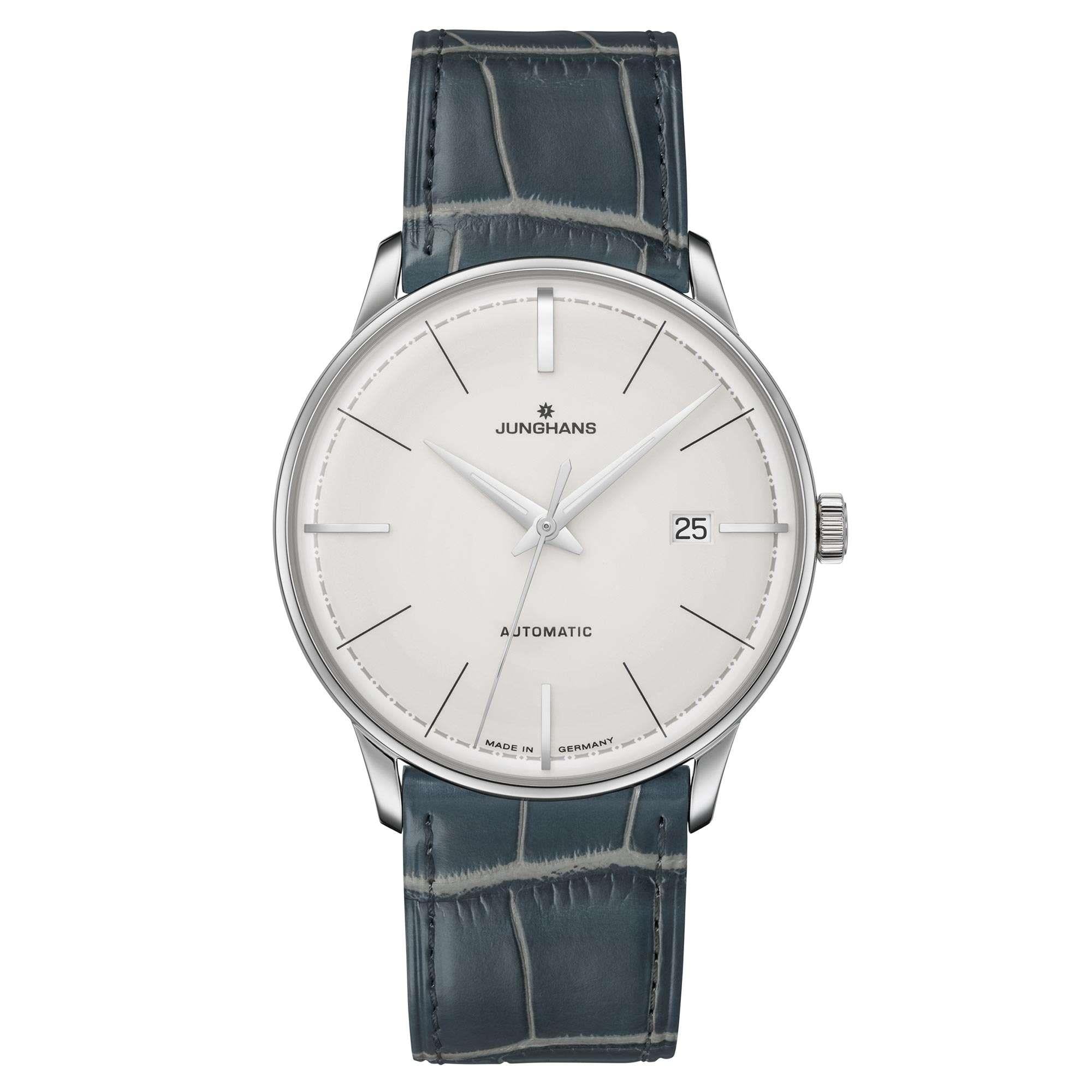 Junghans Meister Classic Terrassenbau Automatic Silver Dial Green Leather Strap Mens Watch 027/40190.02