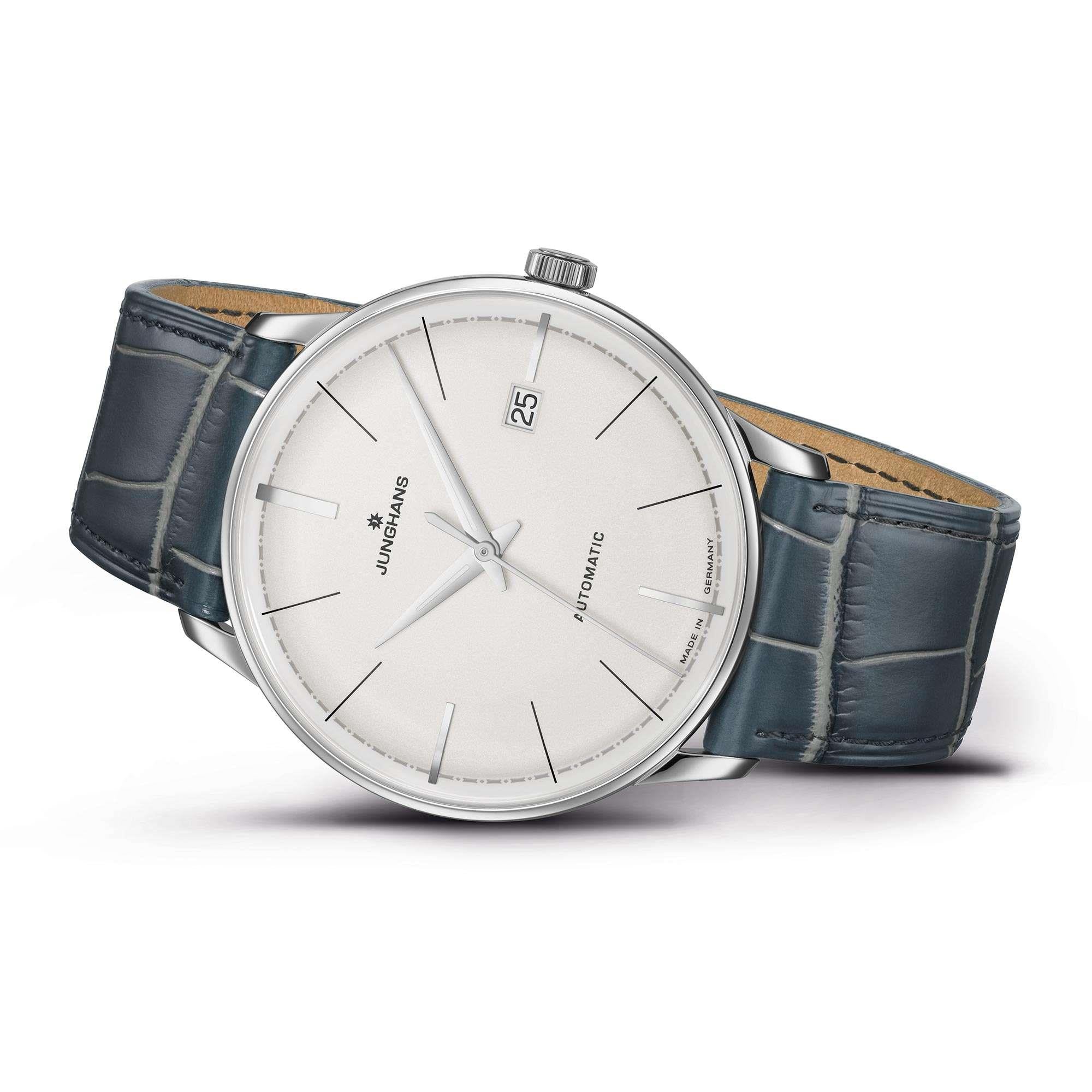 Junghans Meister Classic Terrassenbau Automatic Silver Dial Green Leather Strap Mens Watch 027/40190.02