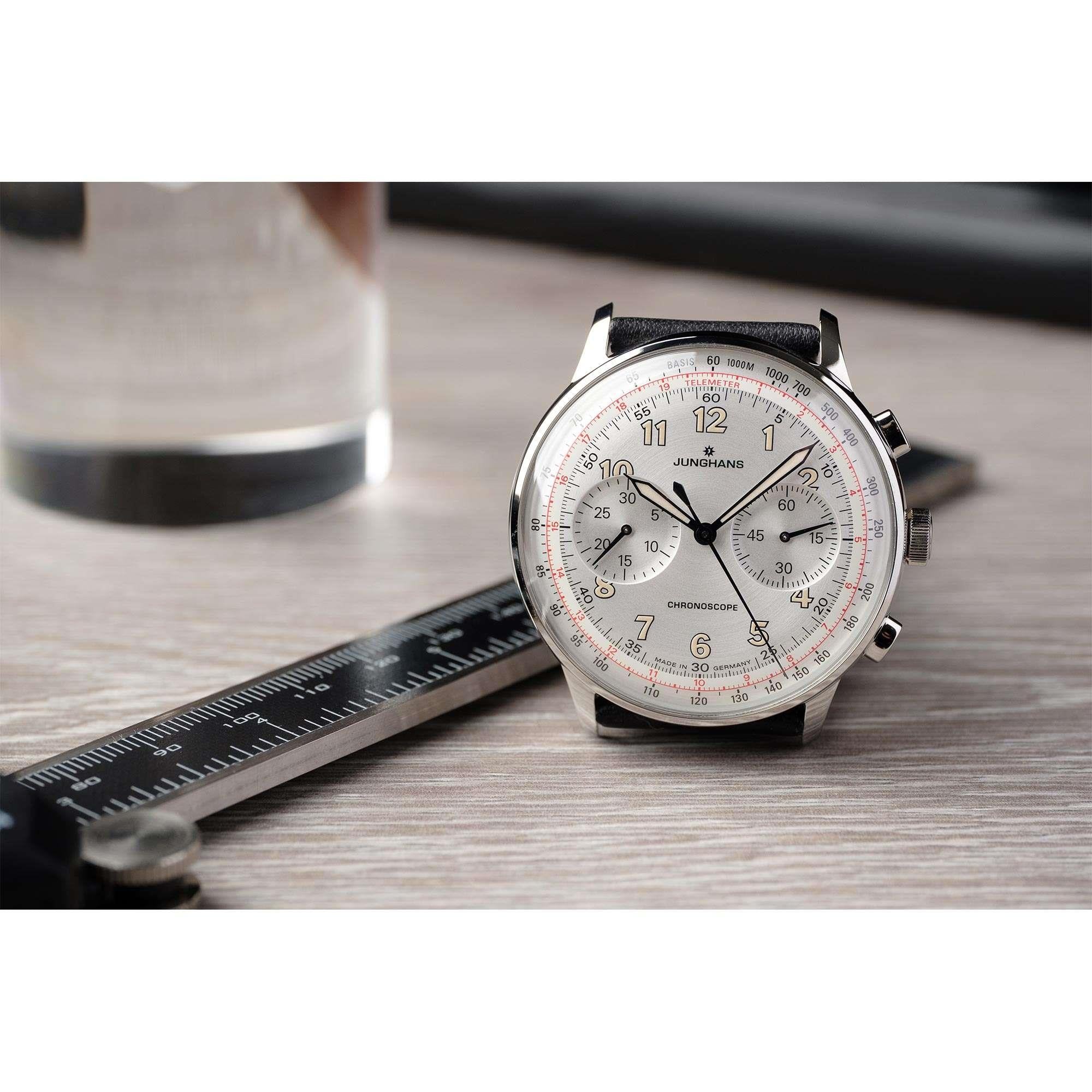 Junghans Meister Telemeter 027/3380.00 Mechanical Hand Wind Silver Dial Leather Strap Men's Watch
