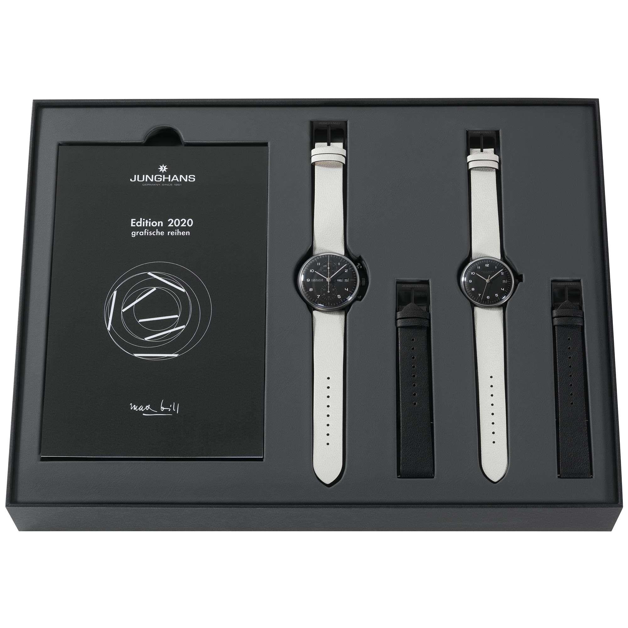 Junghans Max Bill Edition Set 2020 027/4018.03 Black Dial White Leather Strap Men's Watch