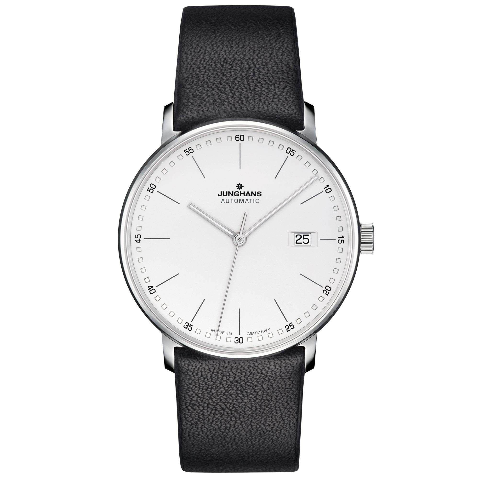 Junghans Form A Automatic Silver Dial Black Leather Strap Mens Watch 027/4730.00