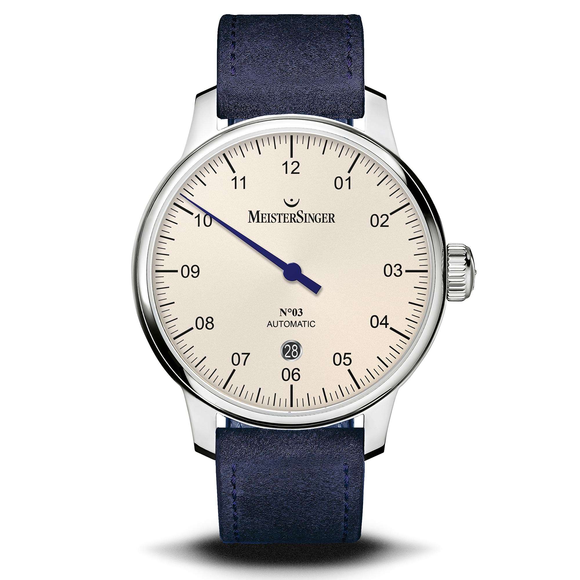 MeisterSinger No. 03 Ivory Dial Blue Suede Strap Men’s Watch DM903-SV04
