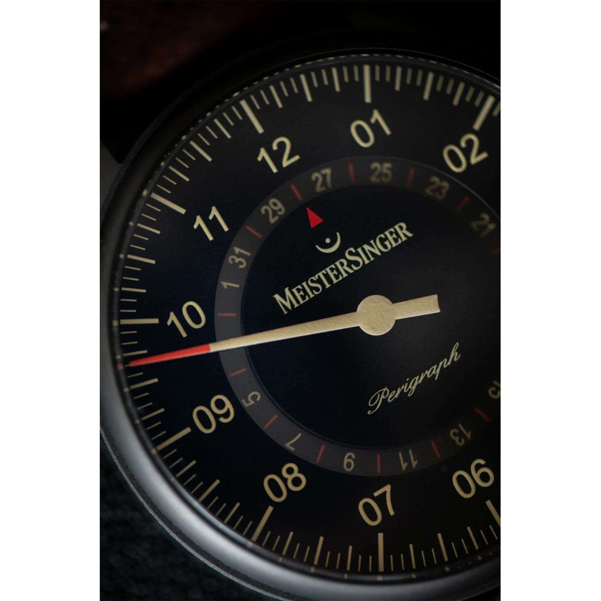 MeisterSinger Perigraph Automatic Black Dial Leather Strap Men's Watch AM1002BL