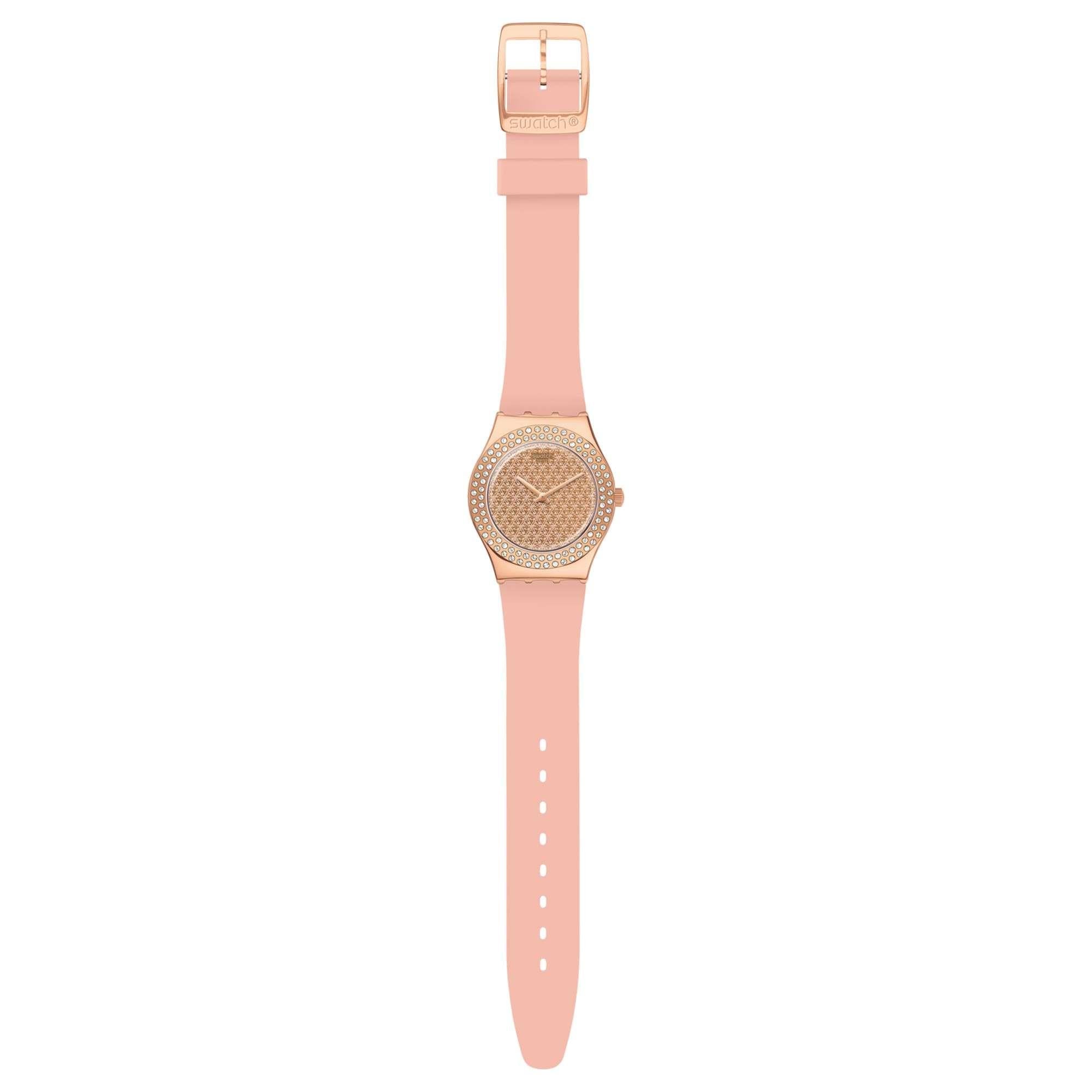 Swatch Pink Dial Confusion Quartz Silicone Strap Ladies Watch YLG140