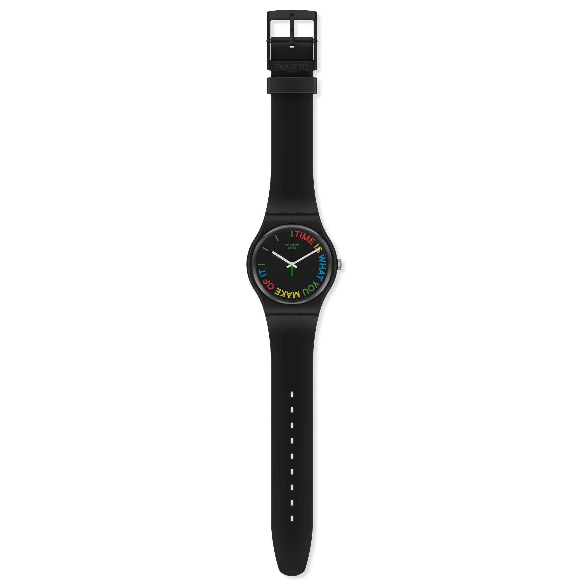 Swatch FREETID Quartz Black Dial Bio Sourced Plastic Strap Watch SO29B103