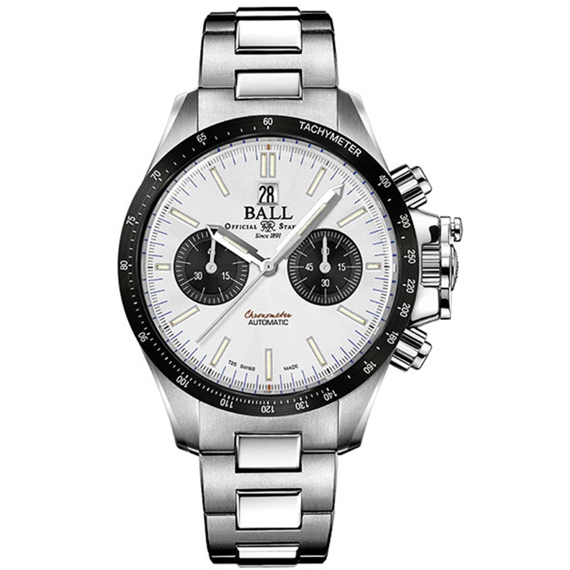 Ball Racer Chronograph Automatic White Dial Silver Stainless Steel Bracelet Men's Watch CM2198C-S1CJ-SL