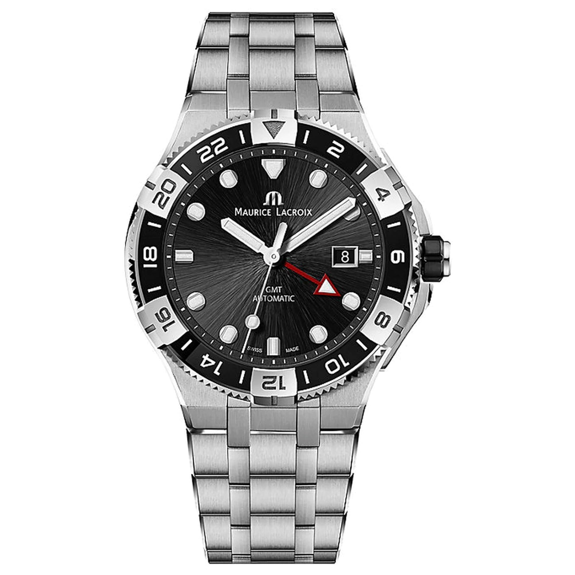 Maurice Lacroix Aikon Venturer GMT Automatic Black Dial Steel Strap Men's Watch AI6158-SS002-330-1