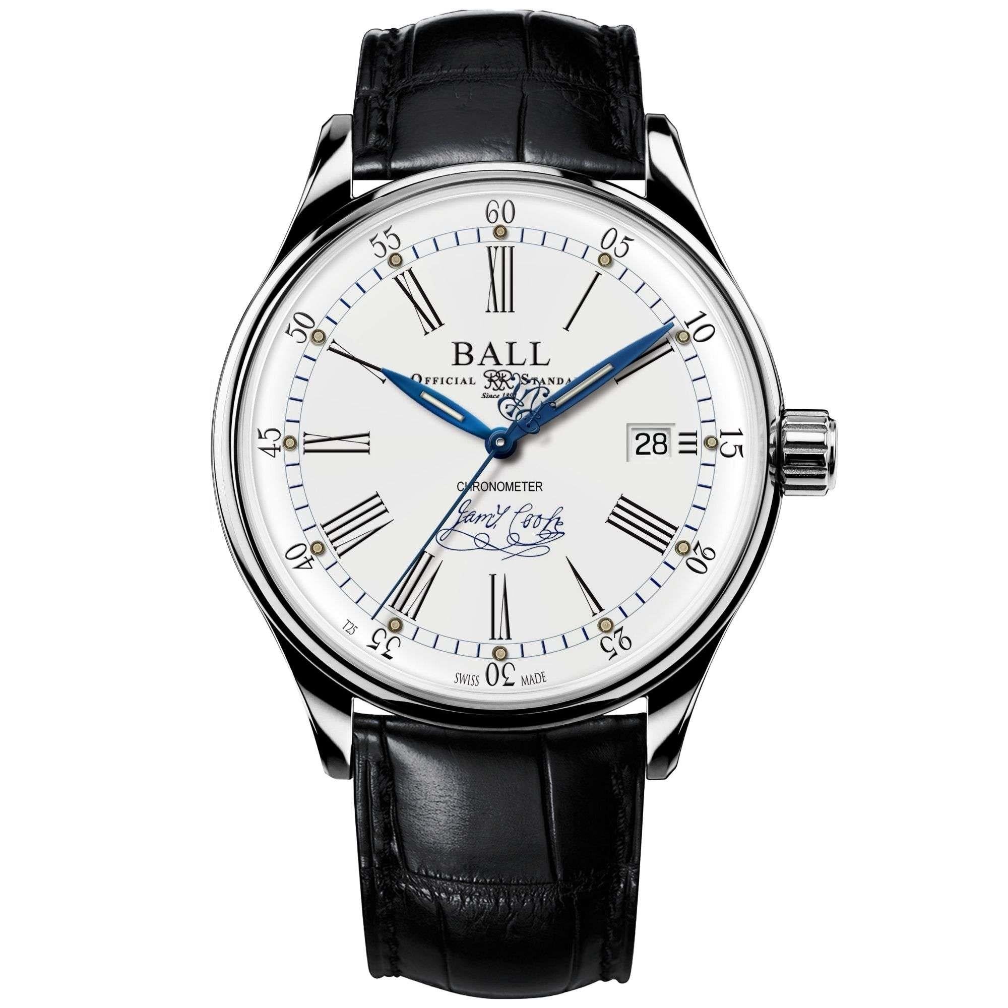 BALL Endeavour Chronometer Automatic White Dial Black Leather Strap Men's Watch NM3288D-LL2CJ-WH
